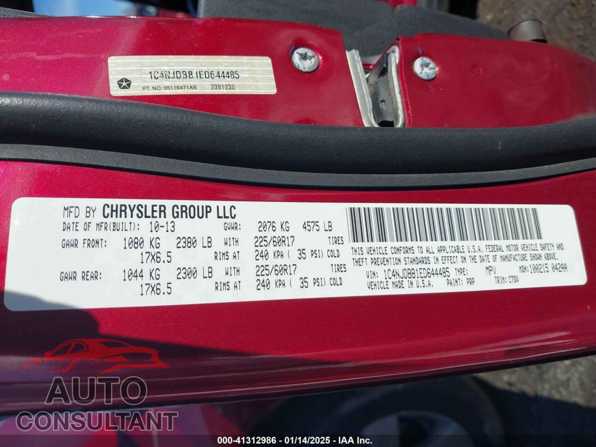 JEEP COMPASS 2014 - 1C4NJDBB1ED644485