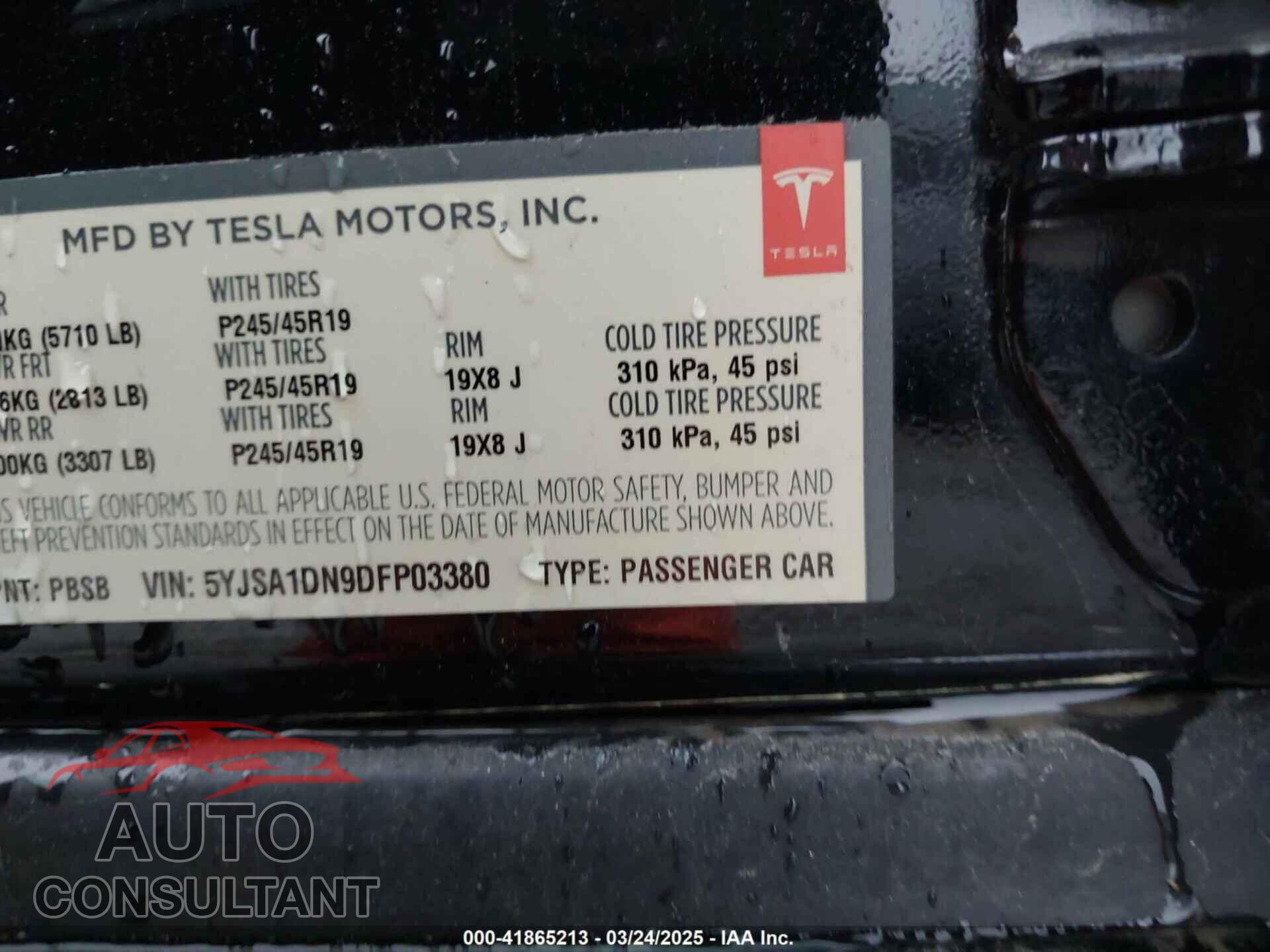 TESLA MODEL S 2013 - 5YJSA1DN9DFP03380