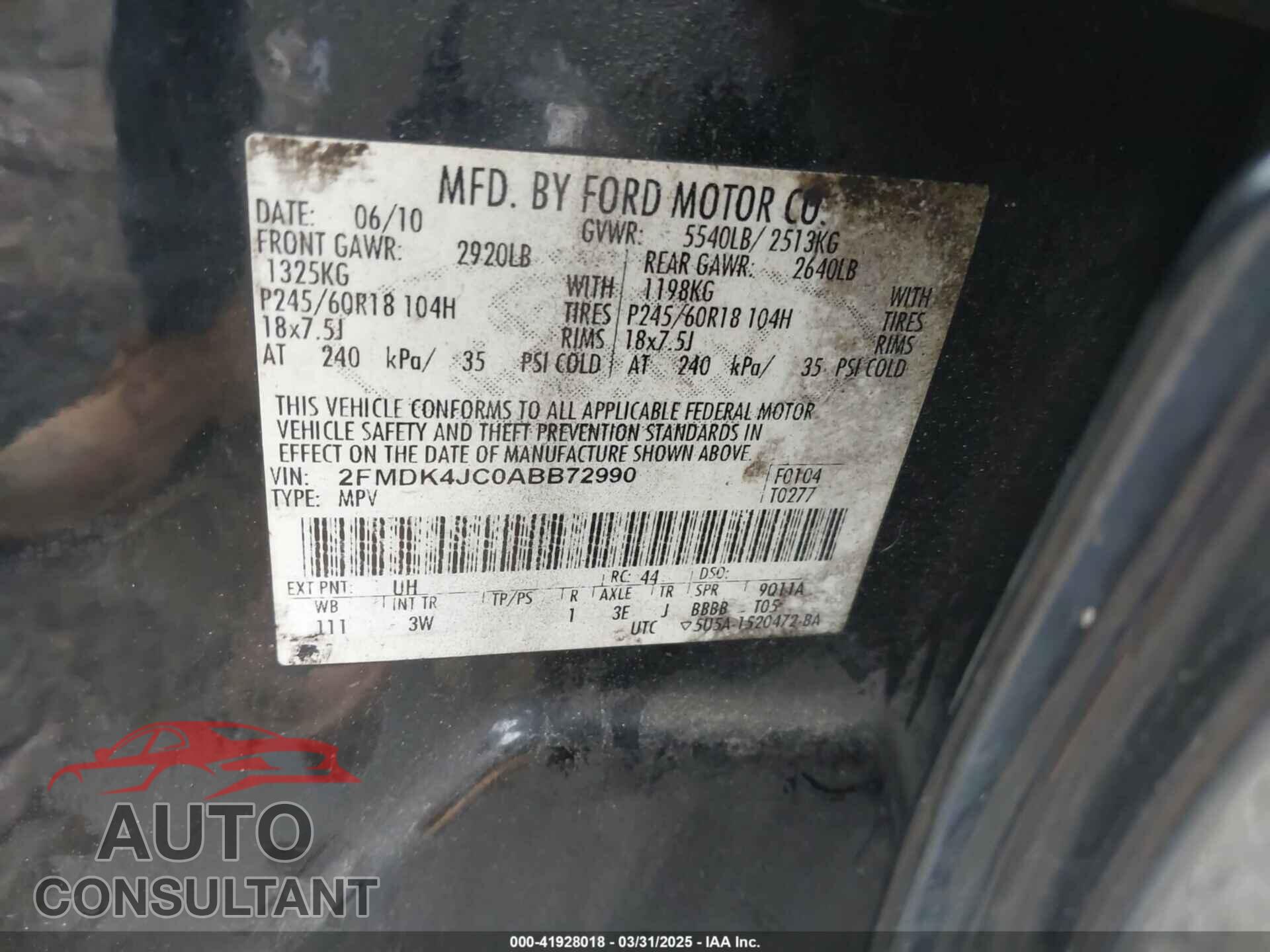 FORD EDGE 2010 - 2FMDK4JC0ABB72990