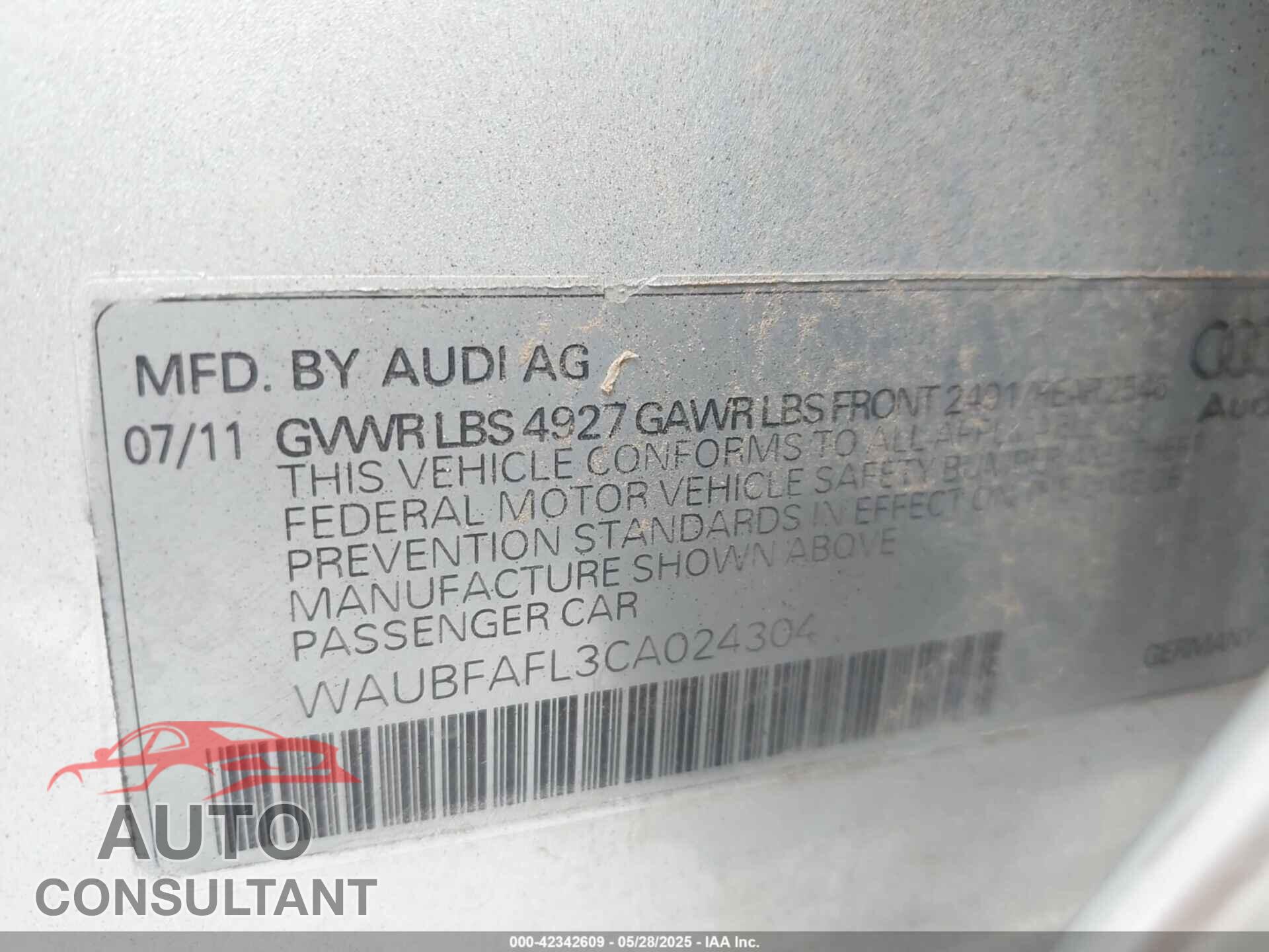 AUDI A4 2012 - WAUBFAFL3CA024304