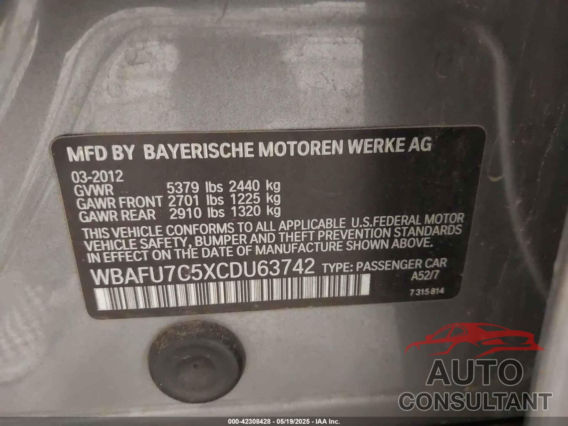BMW 535I 2012 - WBAFU7C5XCDU63742