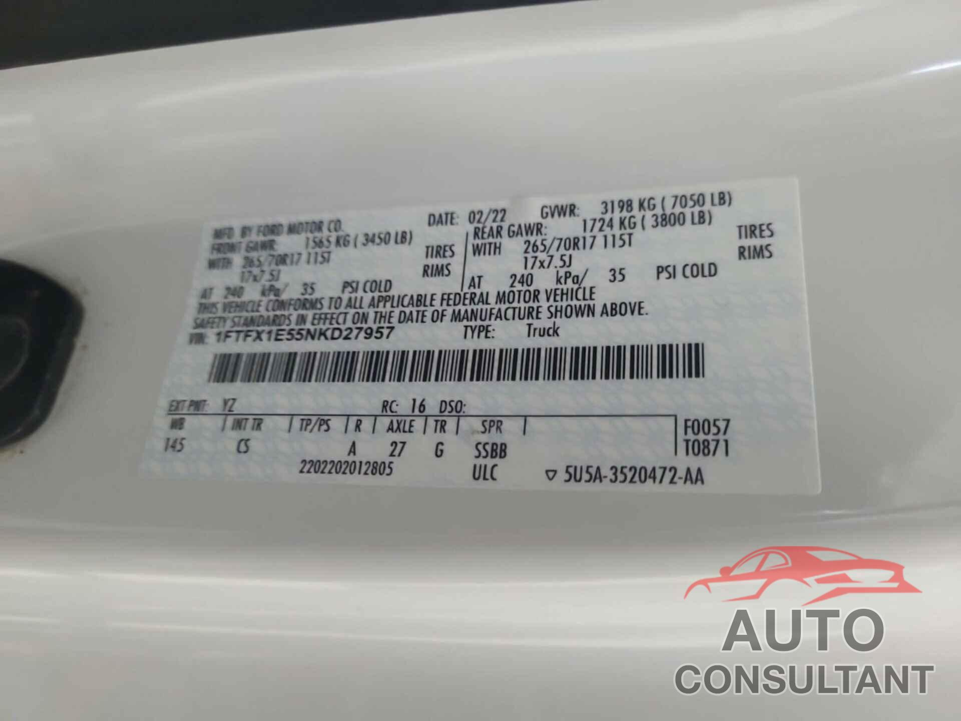 FORD F150 2022 - 1FTFX1E55NKD27957