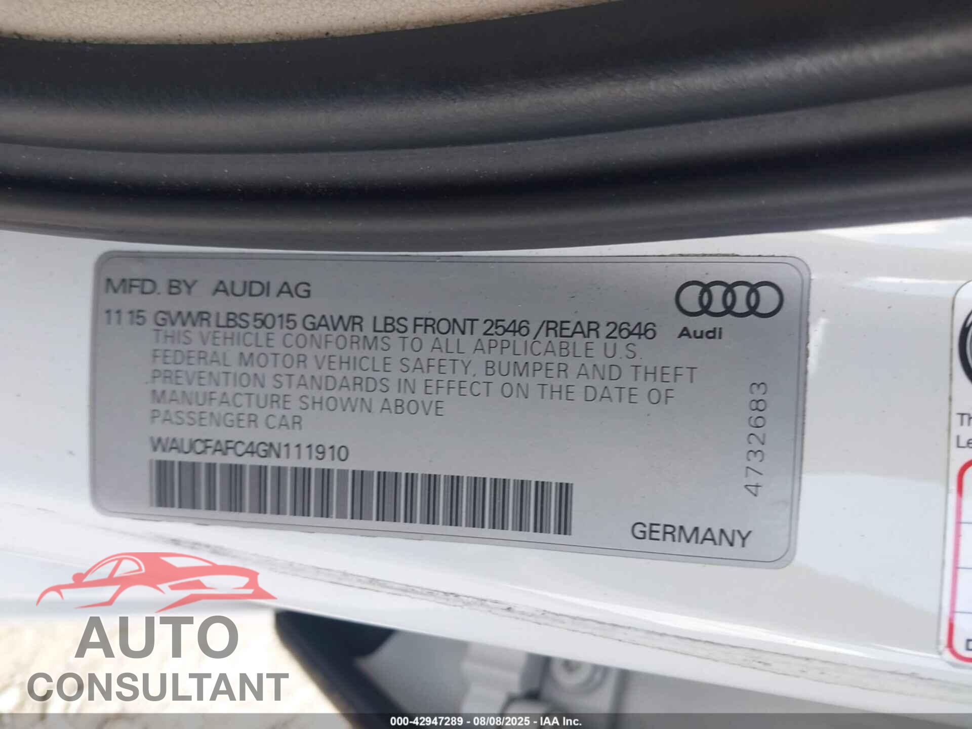 AUDI A6 2016 - WAUCFAFC4GN111910