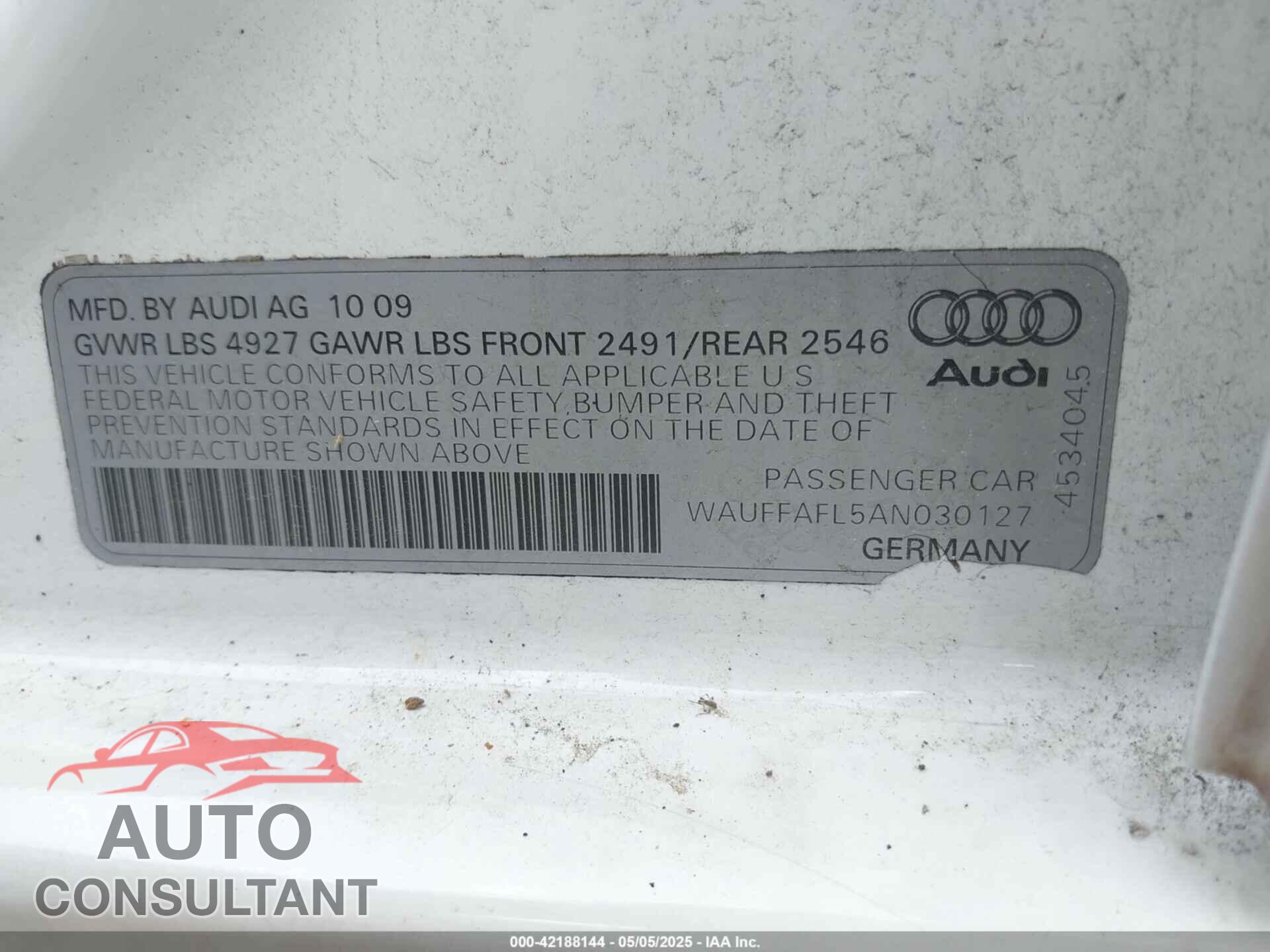 AUDI A4 2010 - WAUFFAFL5AN030127