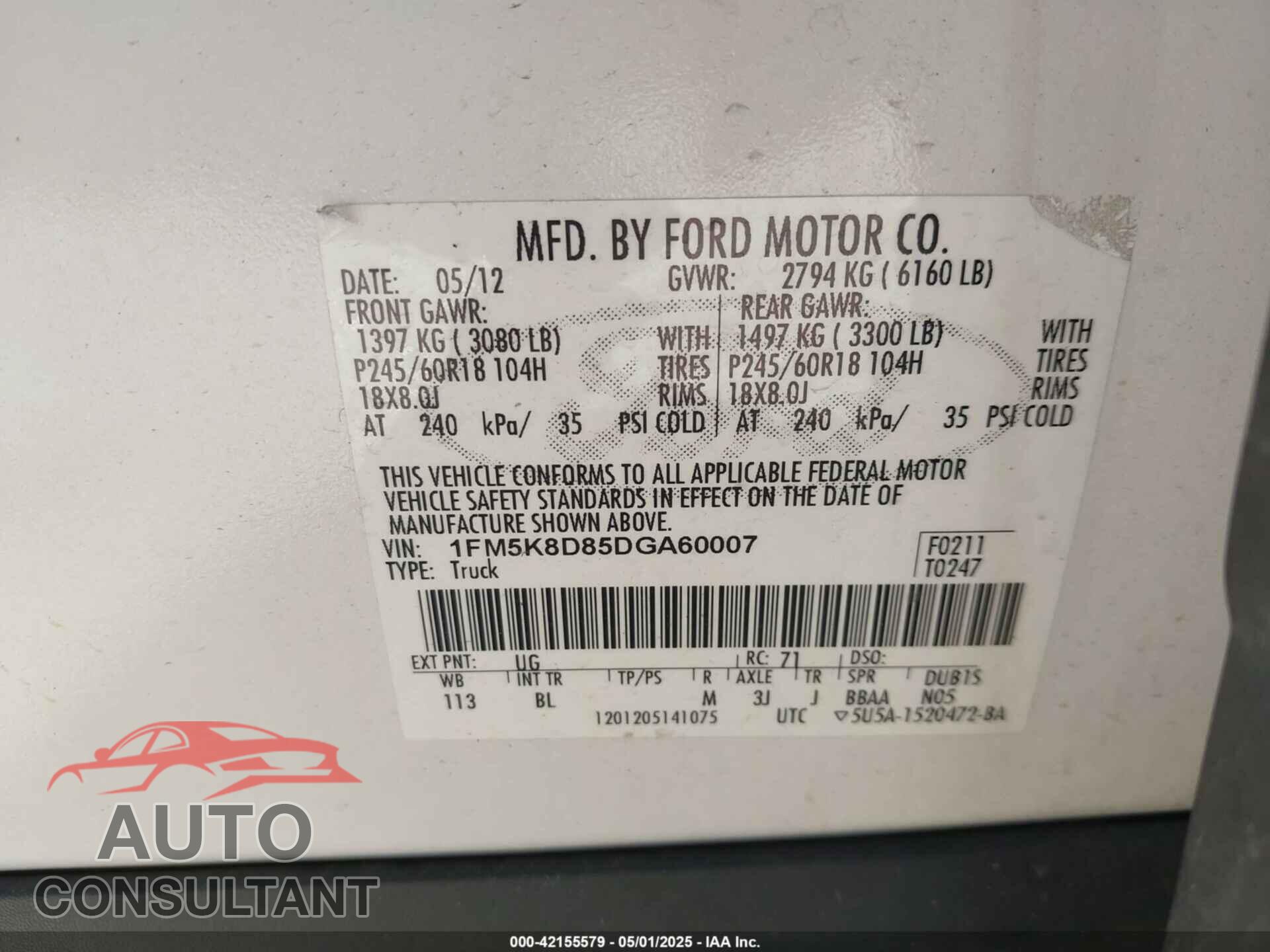 FORD EXPLORER 2013 - 1FM5K8D85DGA60007