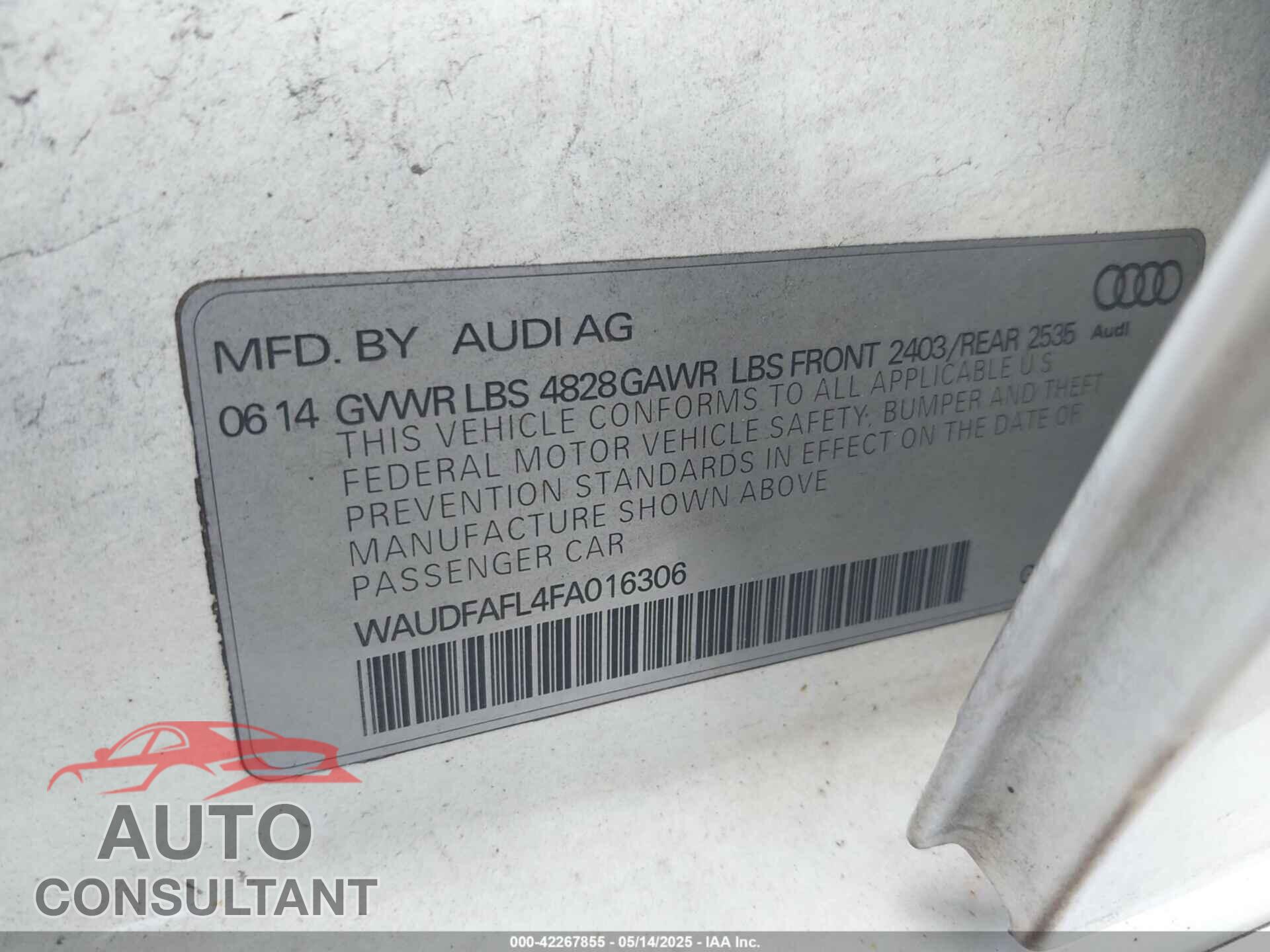 AUDI A4 2015 - WAUDFAFL4FA016306