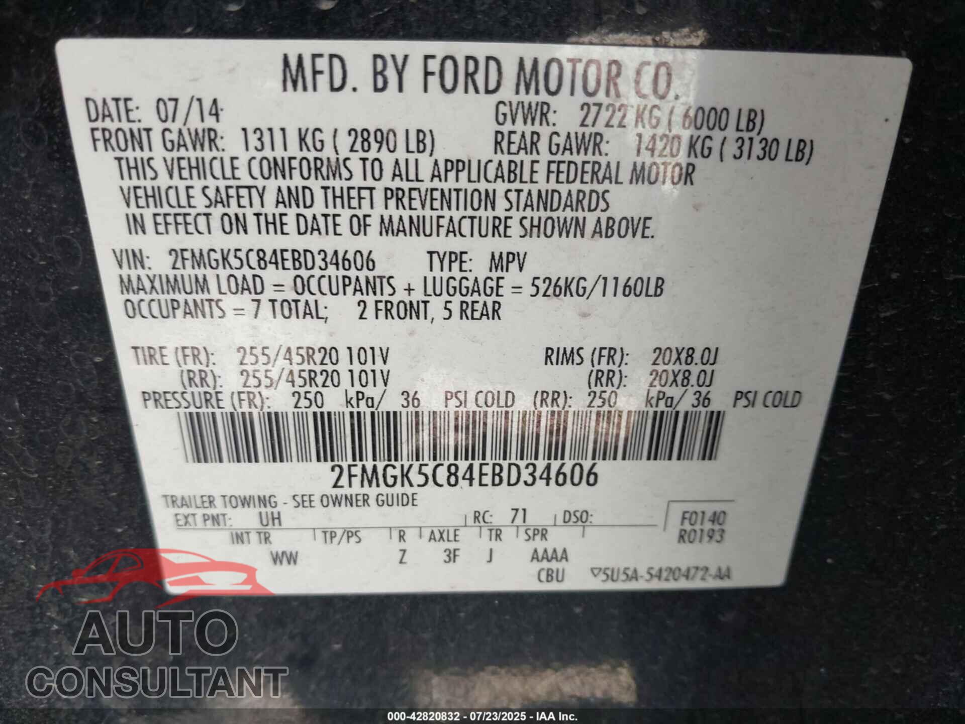 FORD FLEX 2014 - 2FMGK5C84EBD34606
