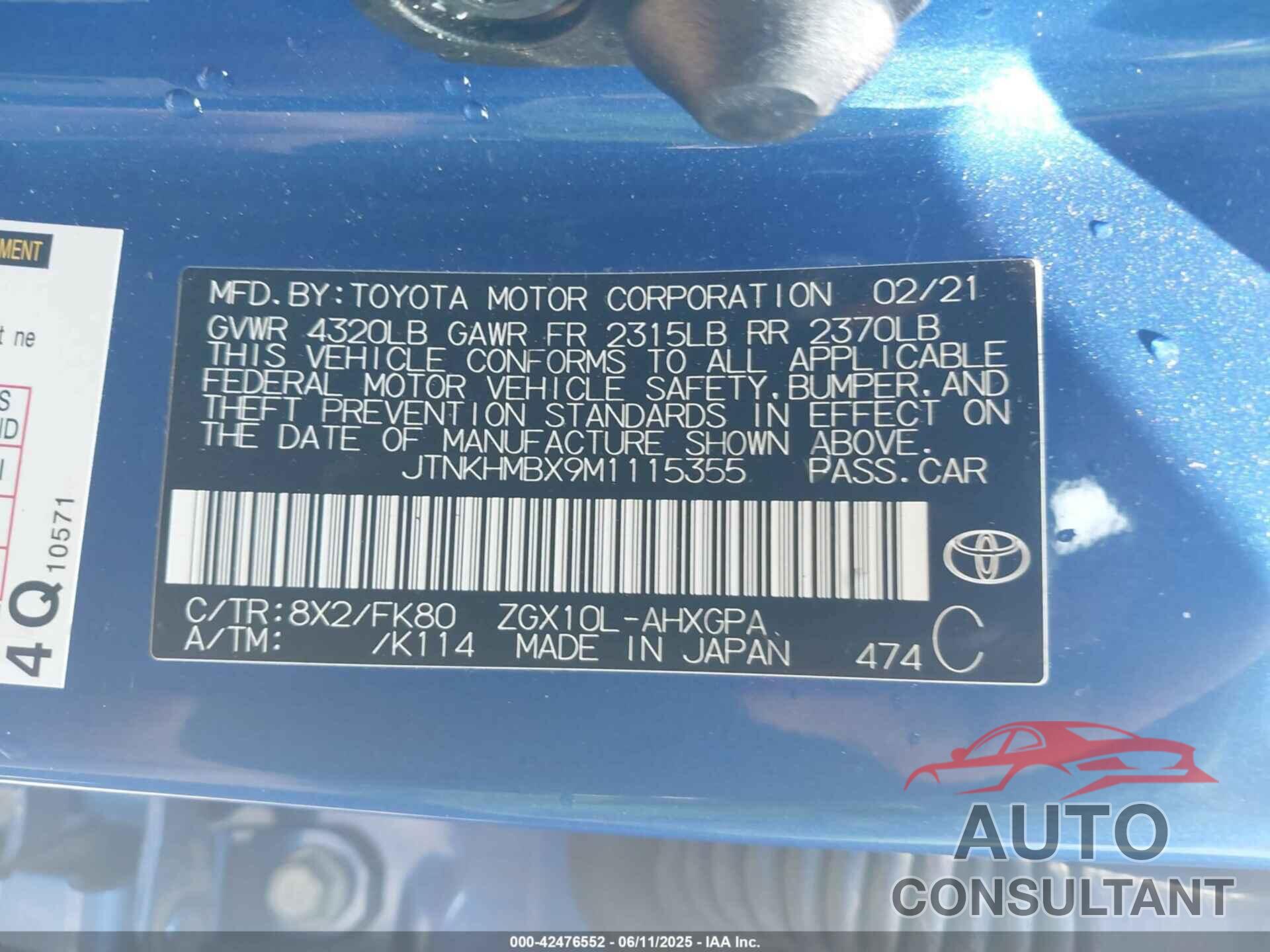 TOYOTA C-HR 2021 - JTNKHMBX9M1115355