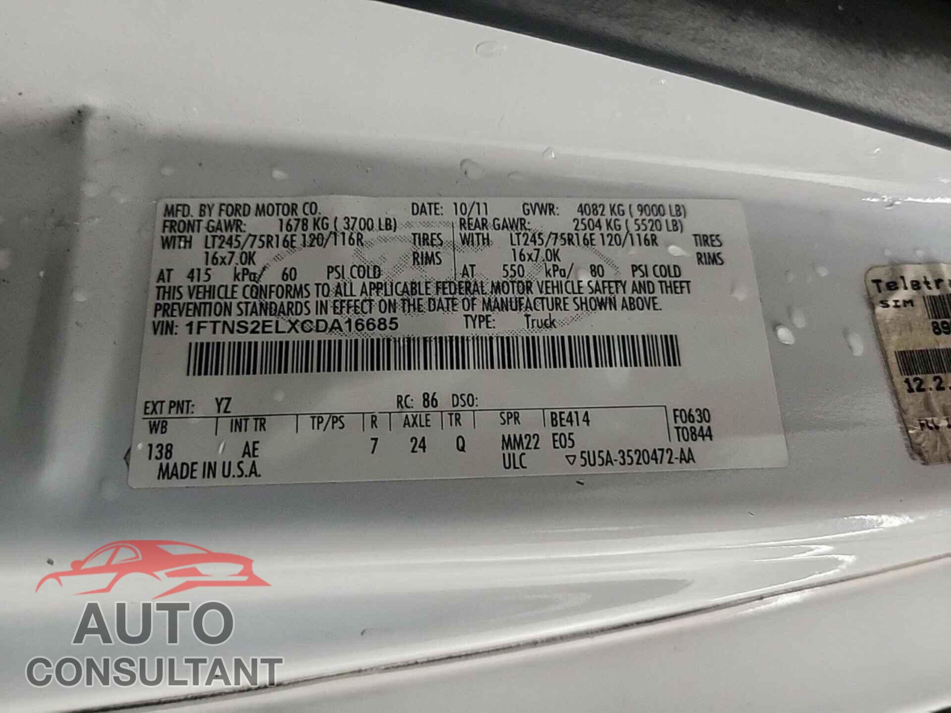 FORD ECONOLINE 2012 - 1FTNS2ELXCDA16685