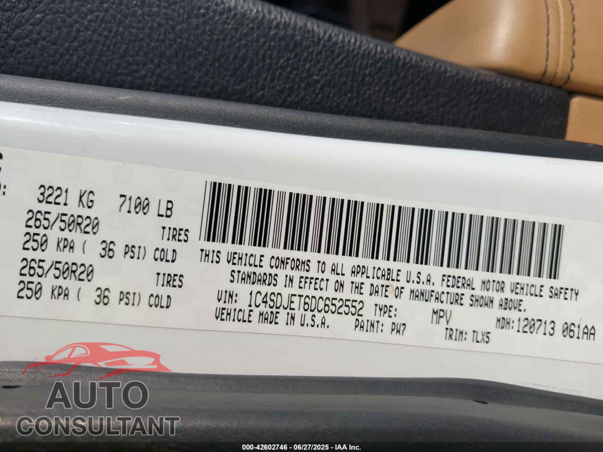 DODGE DURANGO 2013 - 1C4SDJET6DC652552