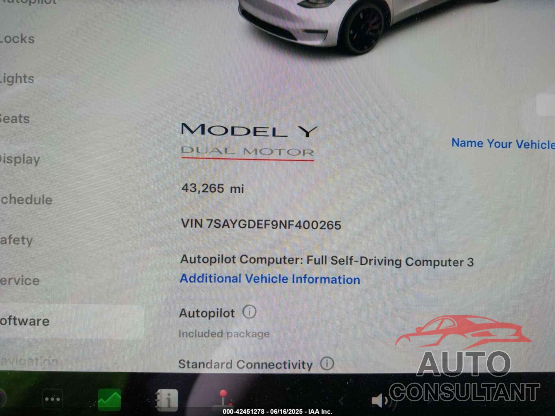 TESLA MODEL Y 2022 - 7SAYGDEF9NF400265