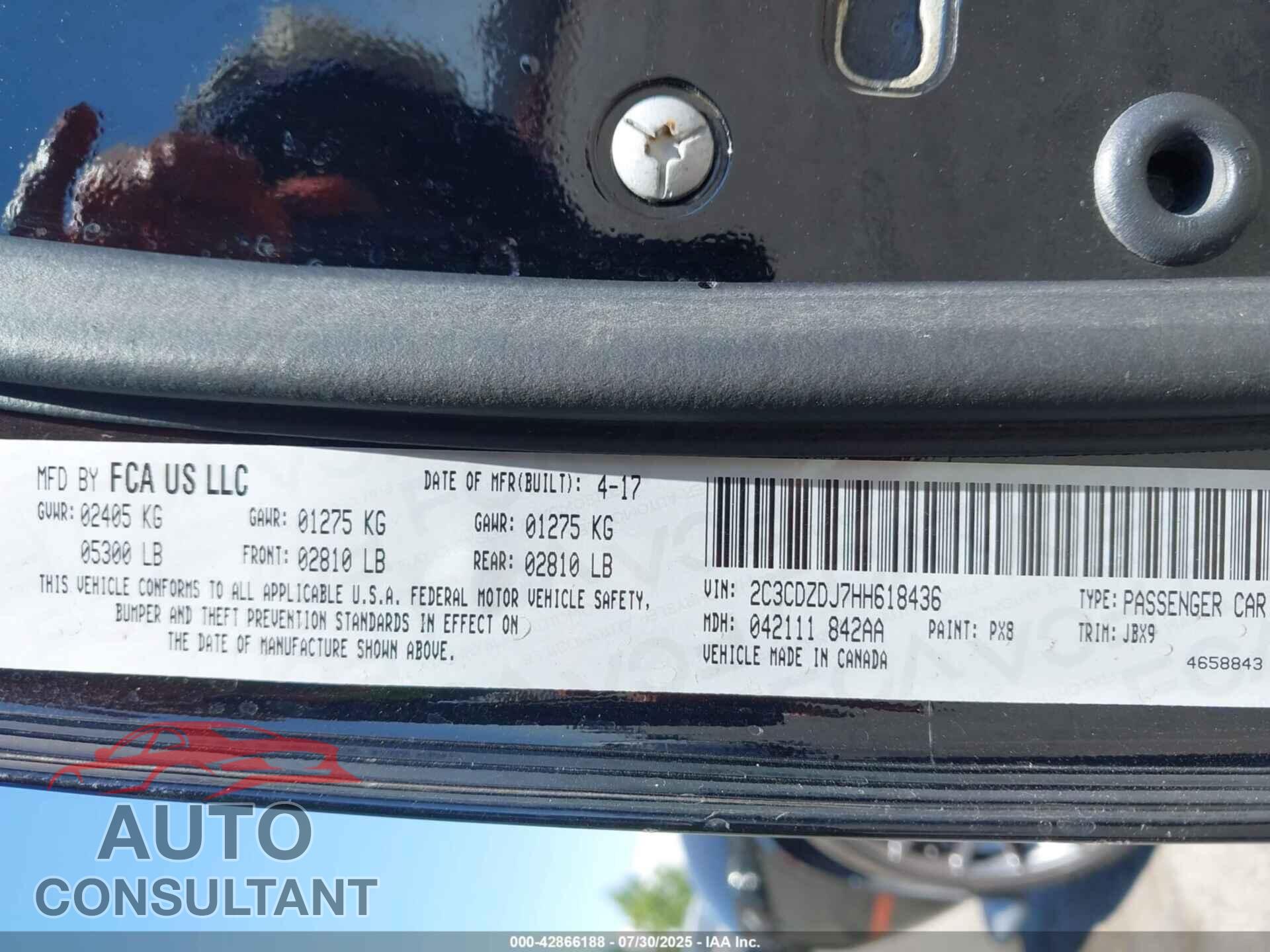 DODGE CHALLENGER 2017 - 2C3CDZDJ7HH618436