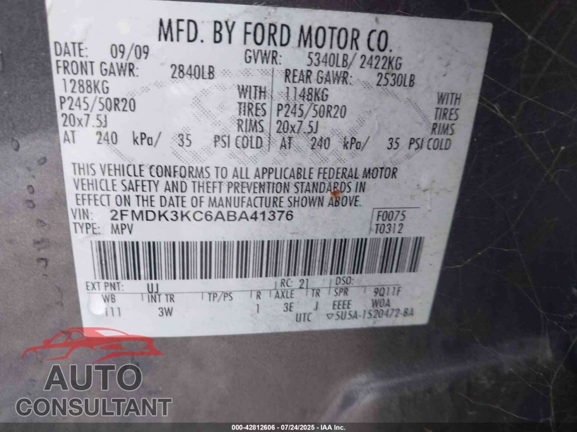 FORD EDGE 2010 - 2FMDK3KC6ABA41376