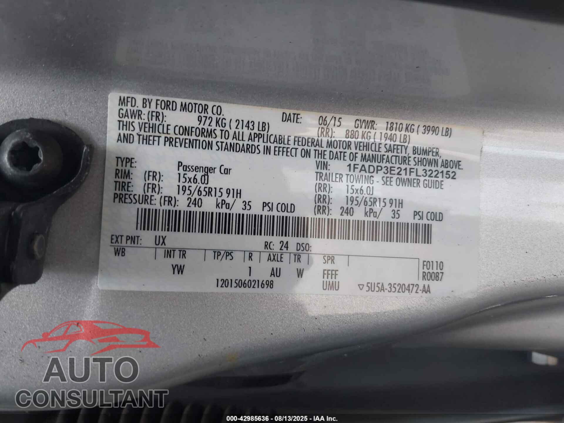 FORD FOCUS 2015 - 1FADP3E21FL322152