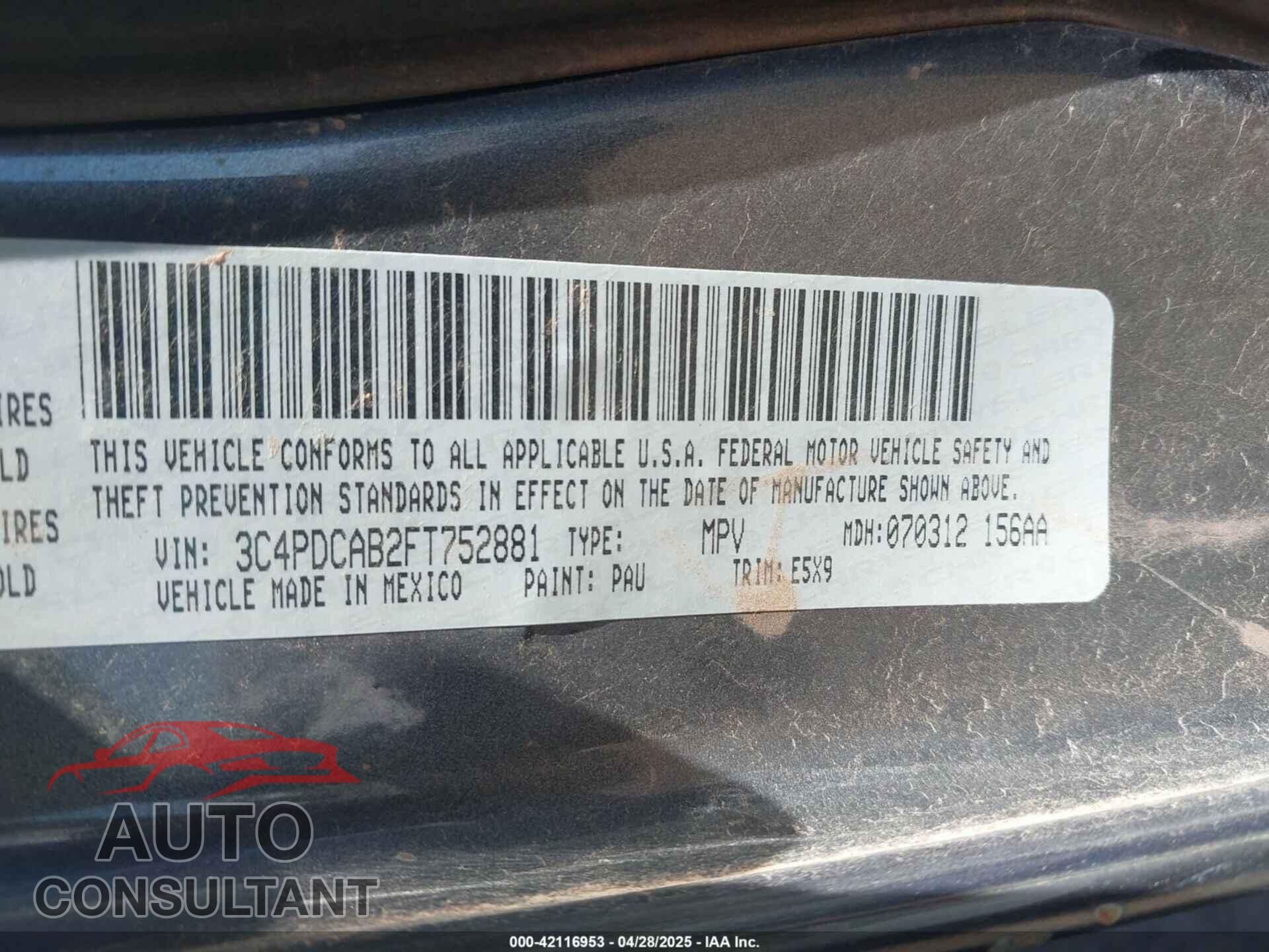 DODGE JOURNEY 2015 - 3C4PDCAB2FT752881
