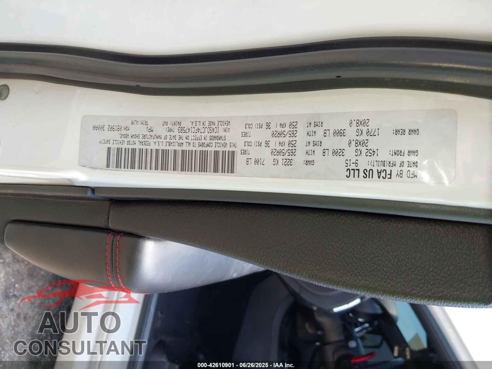 DODGE DURANGO 2015 - 1C4SDJCT4FC147583