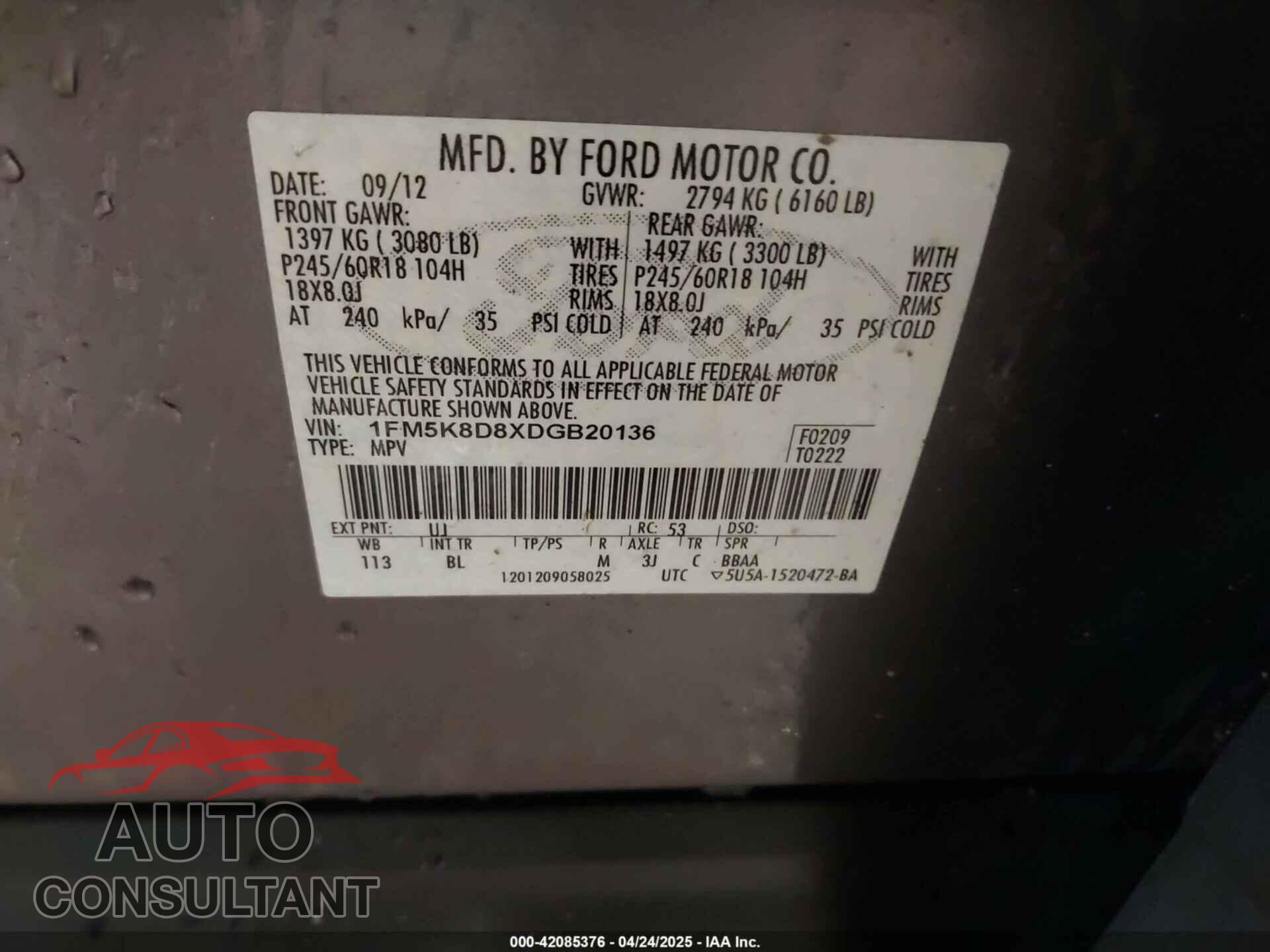 FORD EXPLORER 2013 - 1FM5K8D8XDGB20136