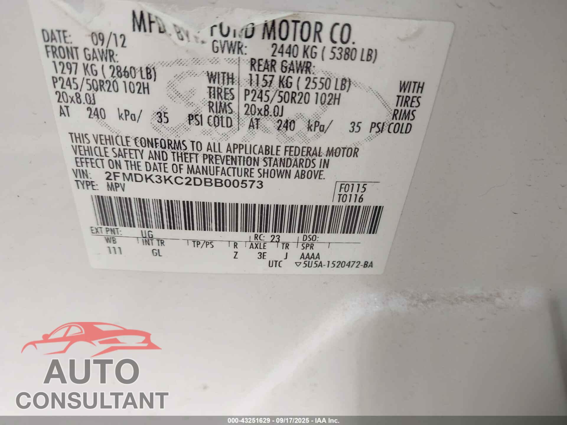FORD EDGE 2013 - 2FMDK3KC2DBB00573