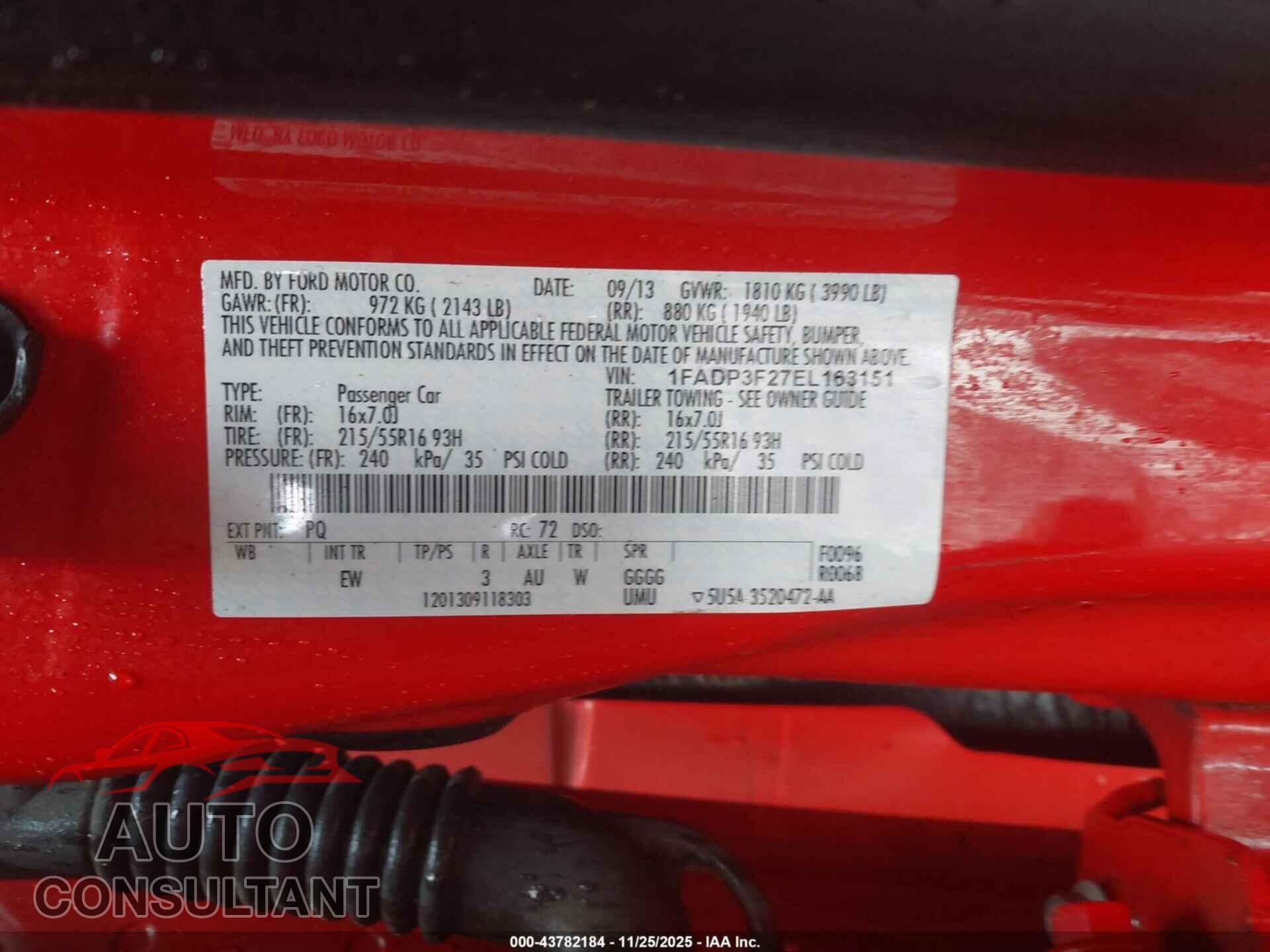FORD FOCUS 2014 - 1FADP3F27EL163151