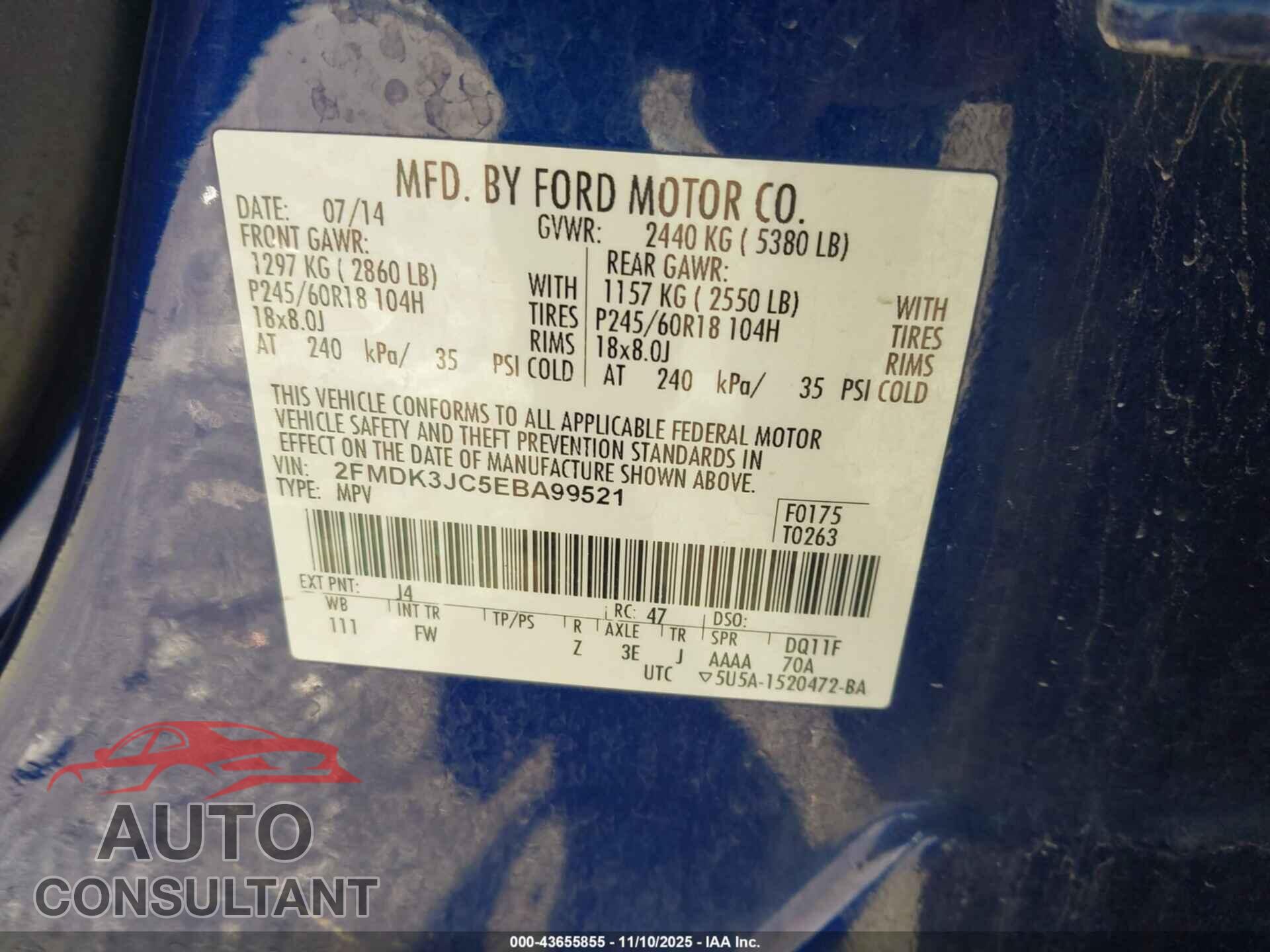 FORD EDGE 2014 - 2FMDK3JC5EBA99521