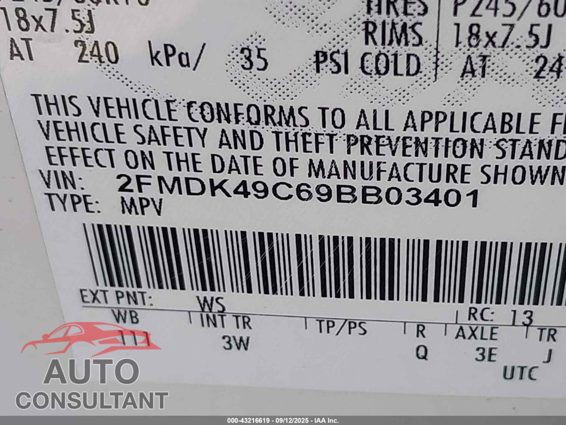FORD EDGE 2009 - 2FMDK49C69BB03401