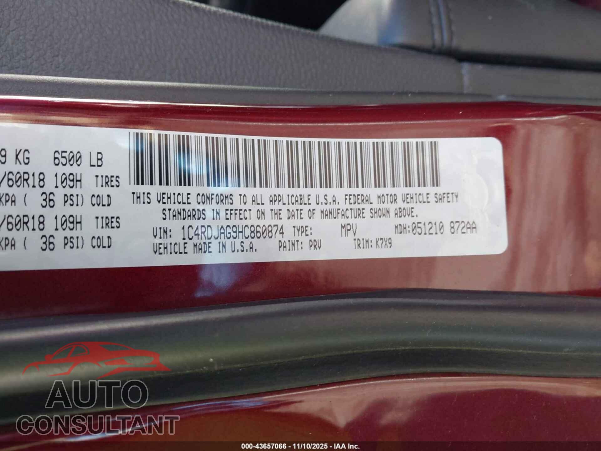 DODGE DURANGO 2017 - 1C4RDJAG9HC860874