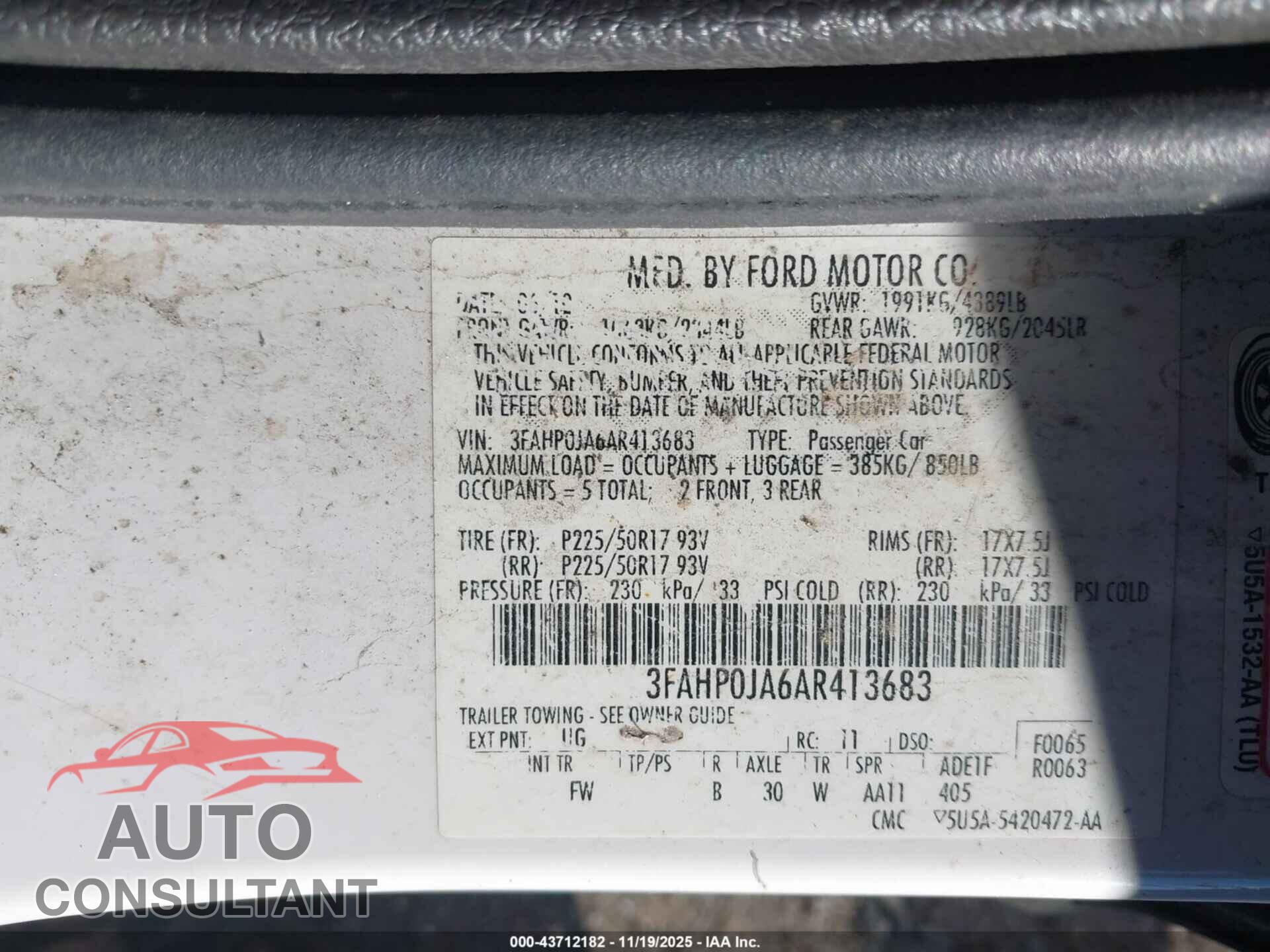 FORD FUSION 2010 - 3FAHP0JA6AR413683