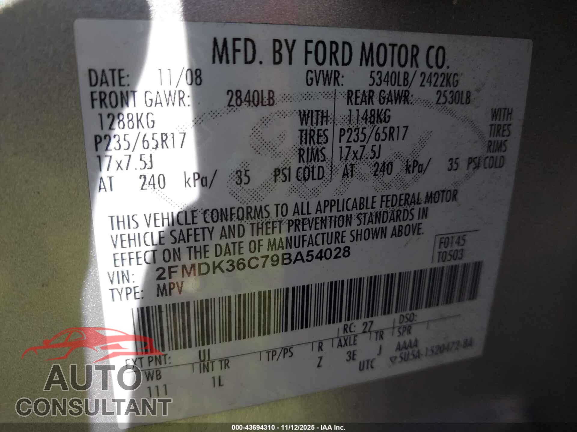 FORD EDGE 2009 - 2FMDK36C79BA54028