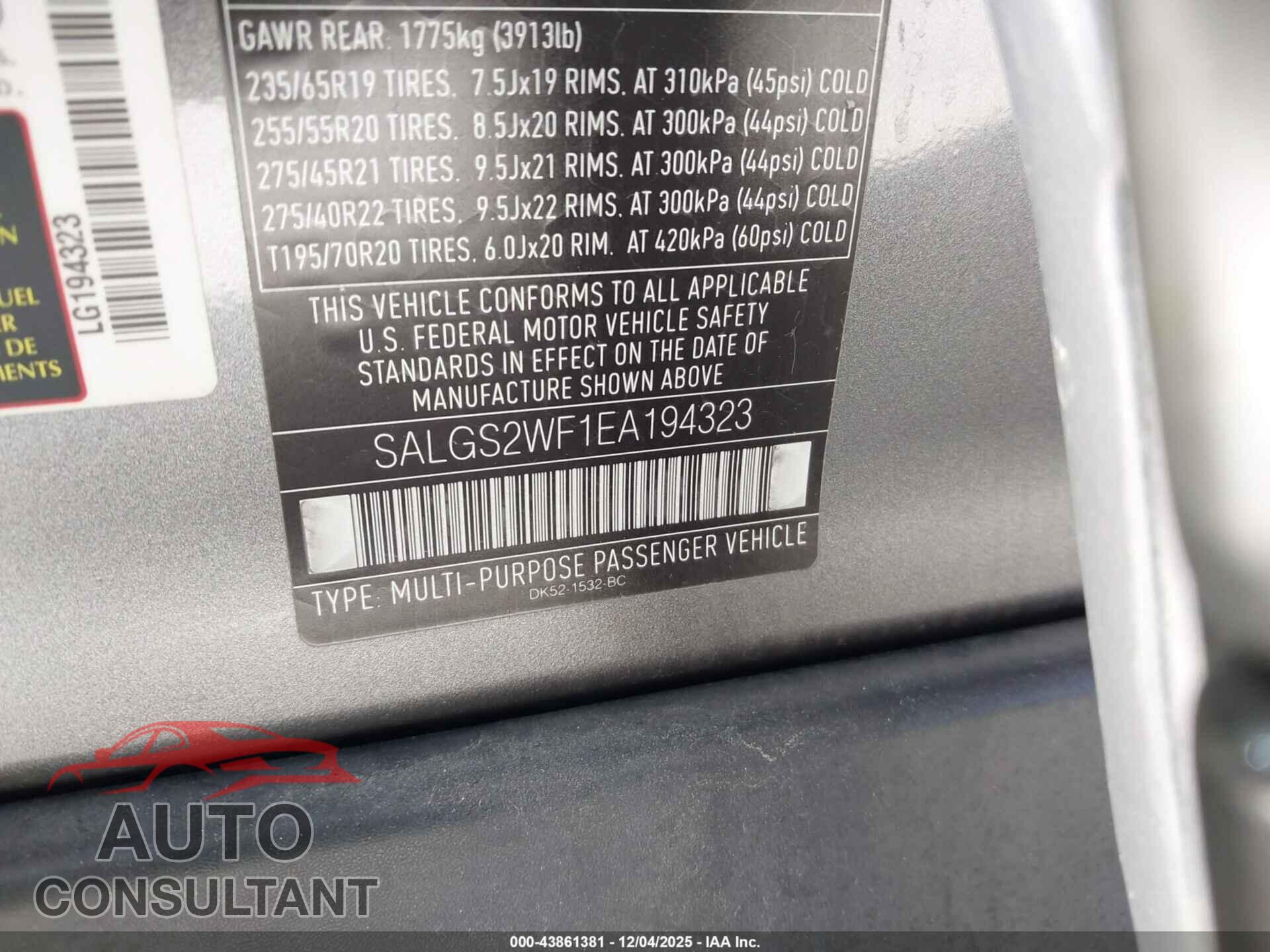 LAND ROVER RANGE ROVER 2014 - SALGS2WF1EA194323