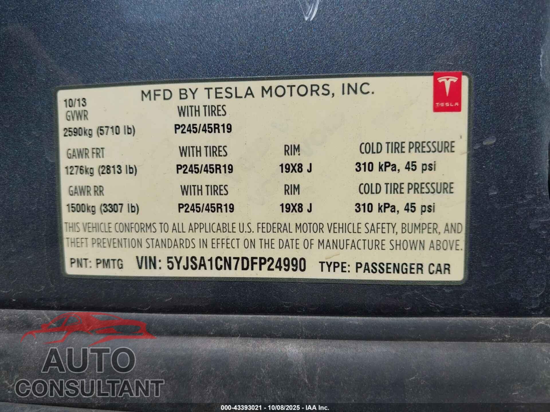 TESLA MODEL S 2013 - 5YJSA1CN7DFP24990