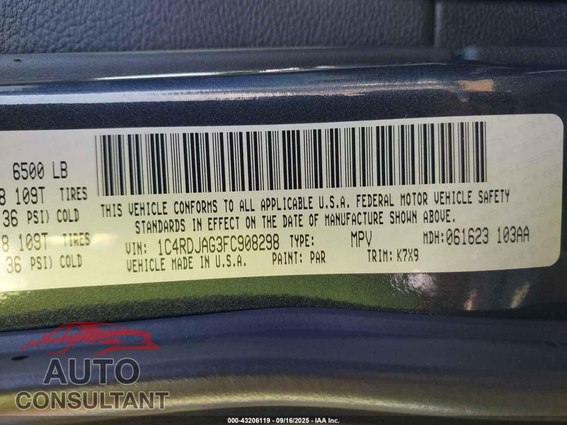 DODGE DURANGO 2015 - 1C4RDJAG3FC908298