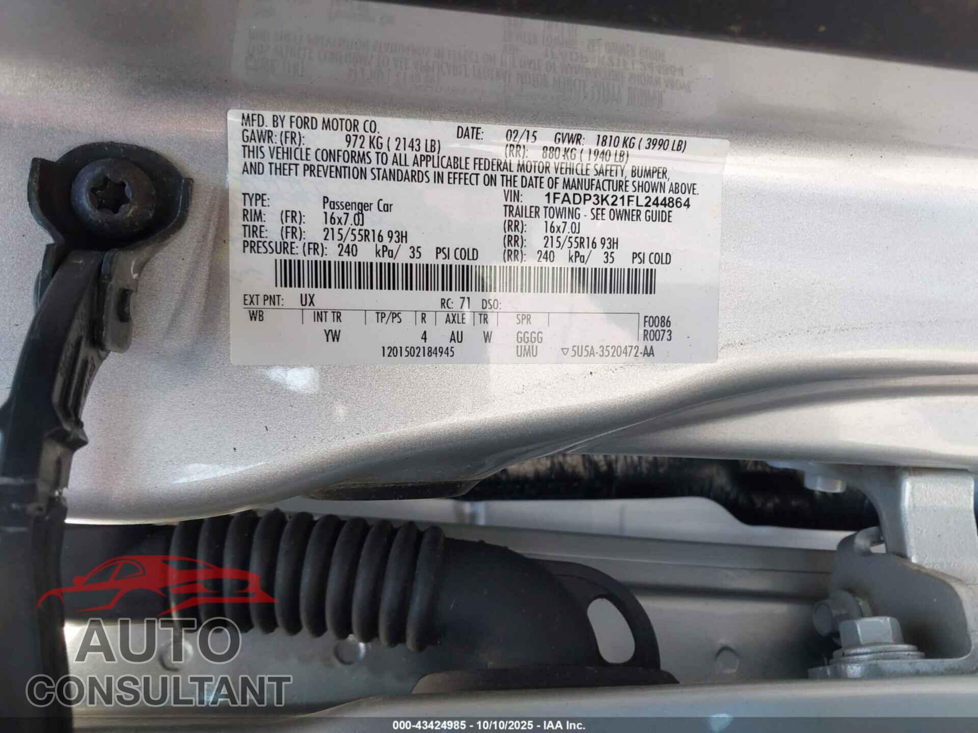 FORD FOCUS 2015 - 1FADP3K21FL244864