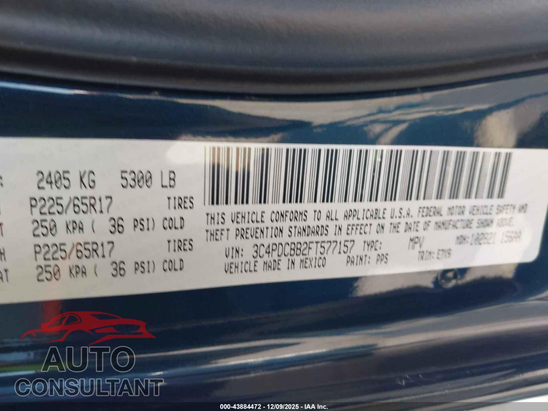DODGE JOURNEY 2015 - 3C4PDCBB2FT577157