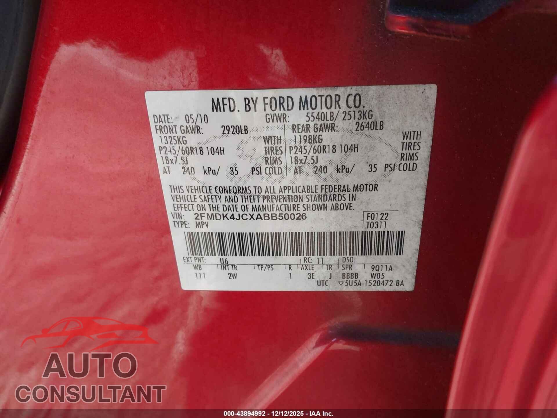 FORD EDGE 2010 - 2FMDK4JCXABB50026