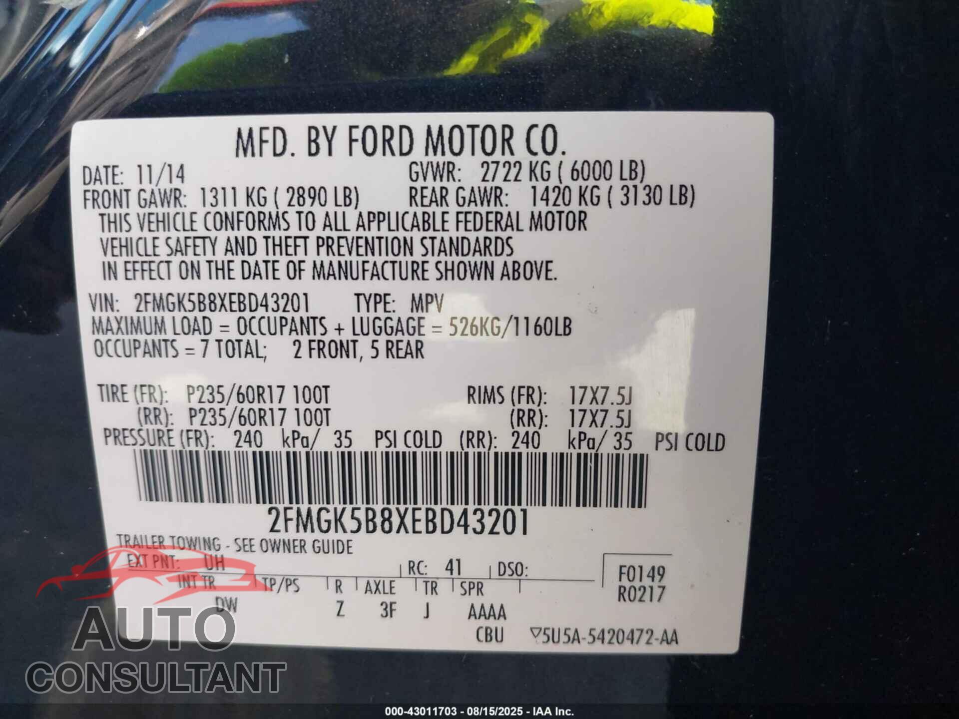 FORD FLEX 2014 - 2FMGK5B8XEBD43201