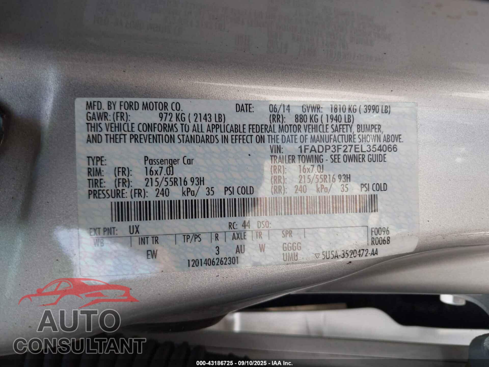 FORD FOCUS 2014 - 1FADP3F27EL354066