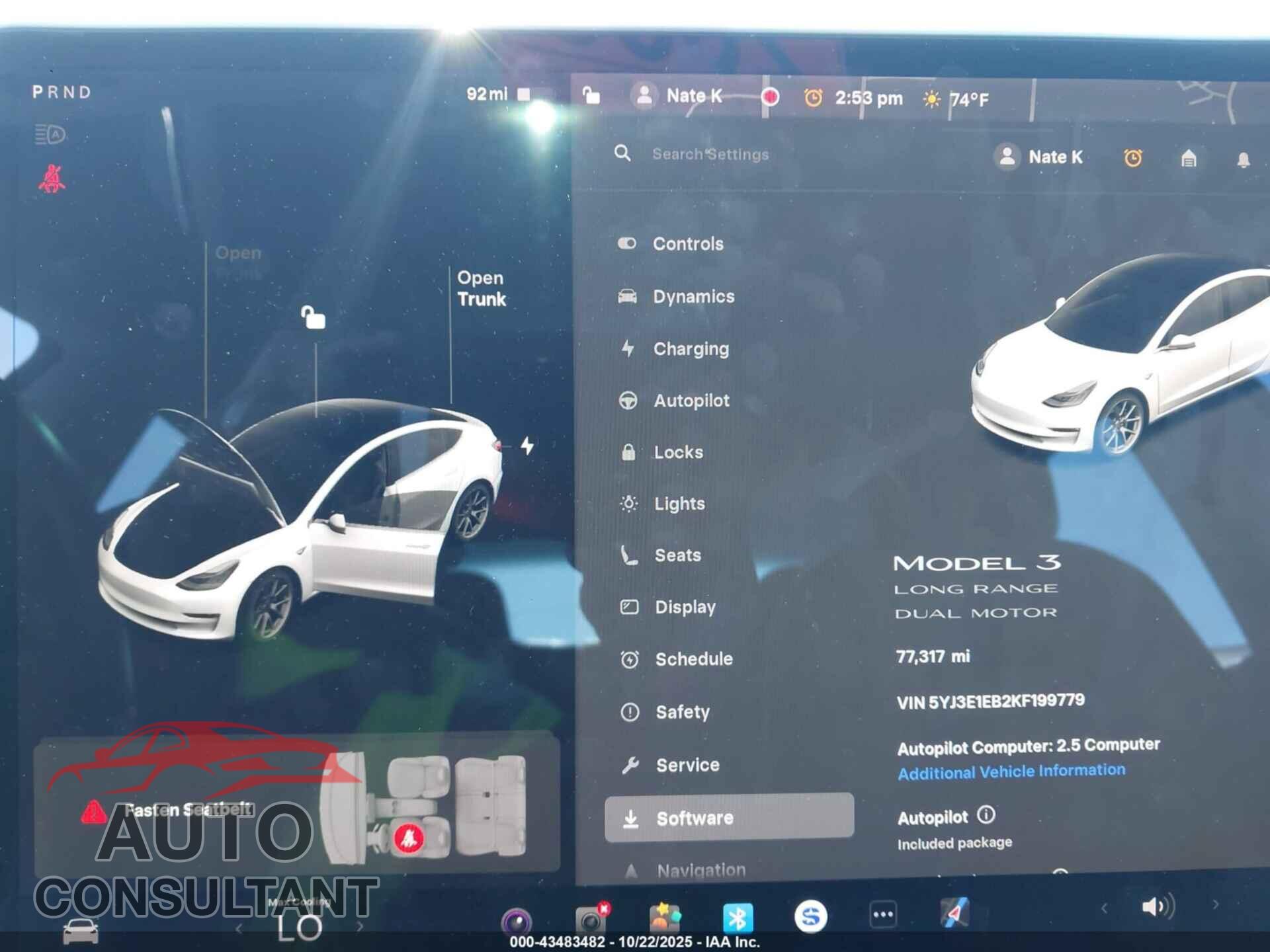 TESLA MODEL 3 2019 - 5YJ3E1EB2KF199779