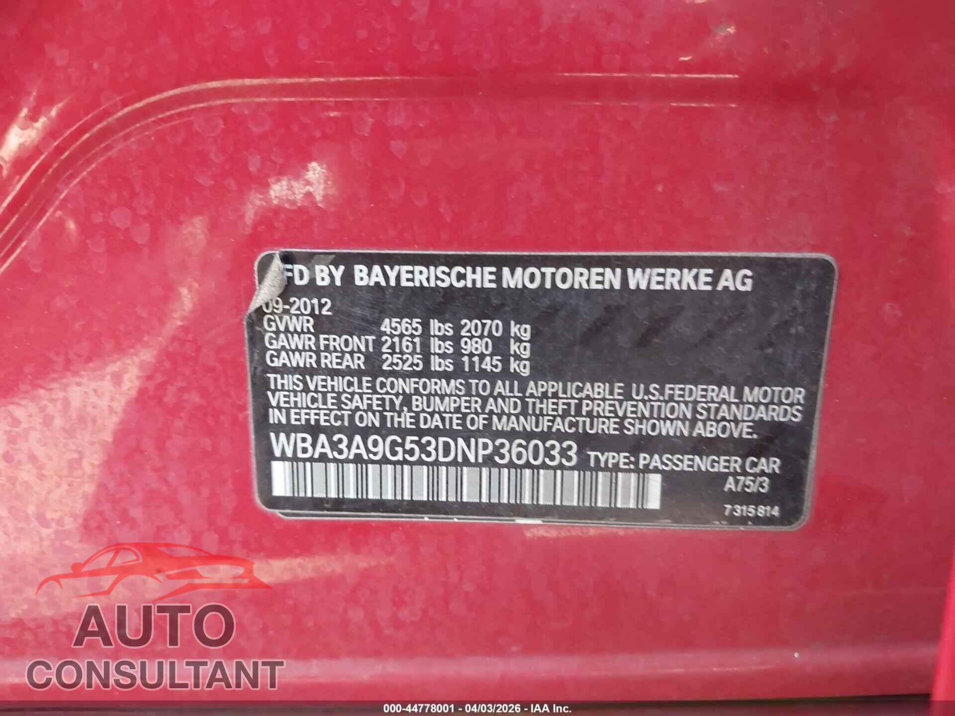 BMW 335I 2013 - WBA3A9G53DNP36033