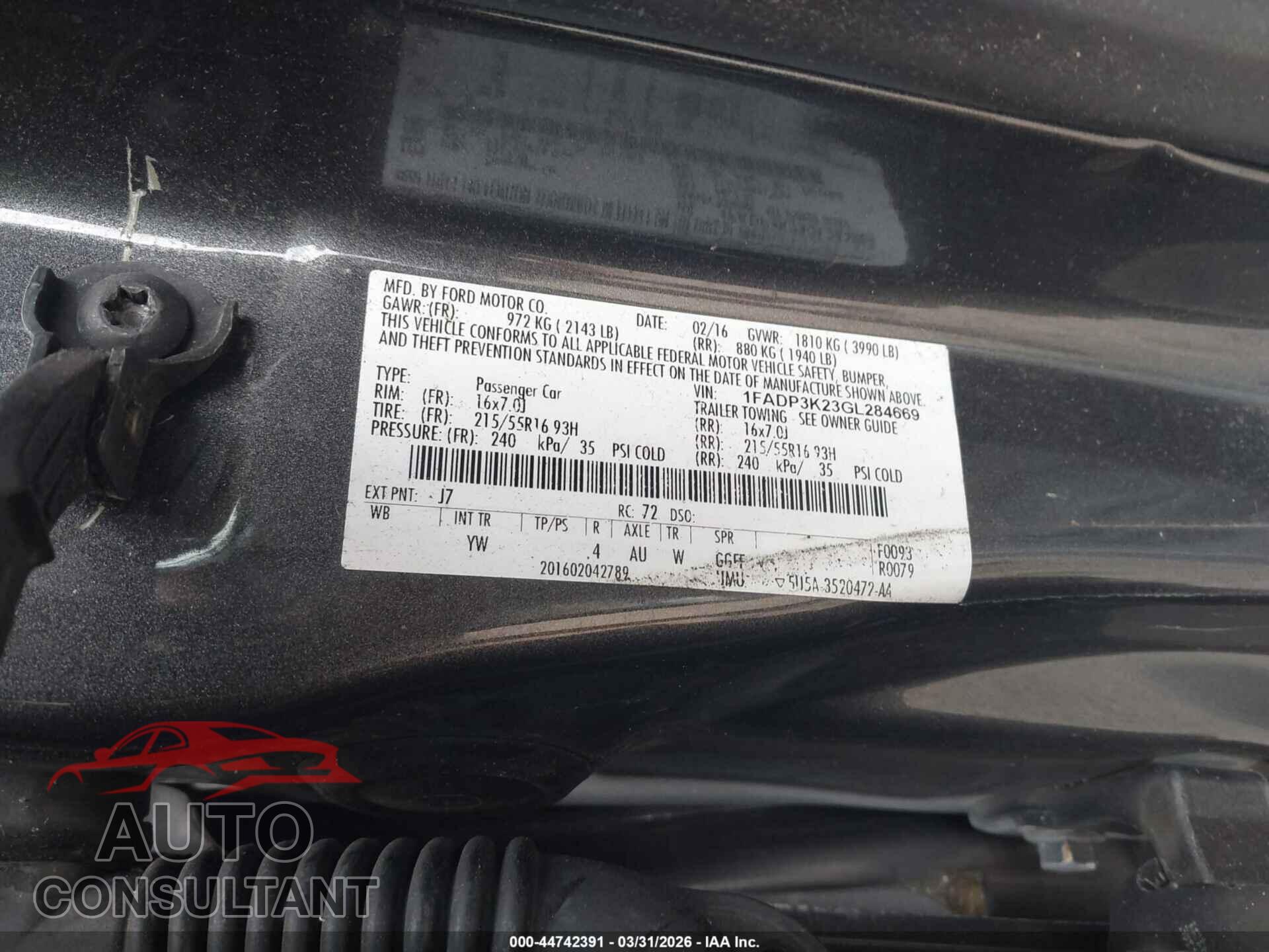FORD FOCUS 2016 - 1FADP3K23GL284669