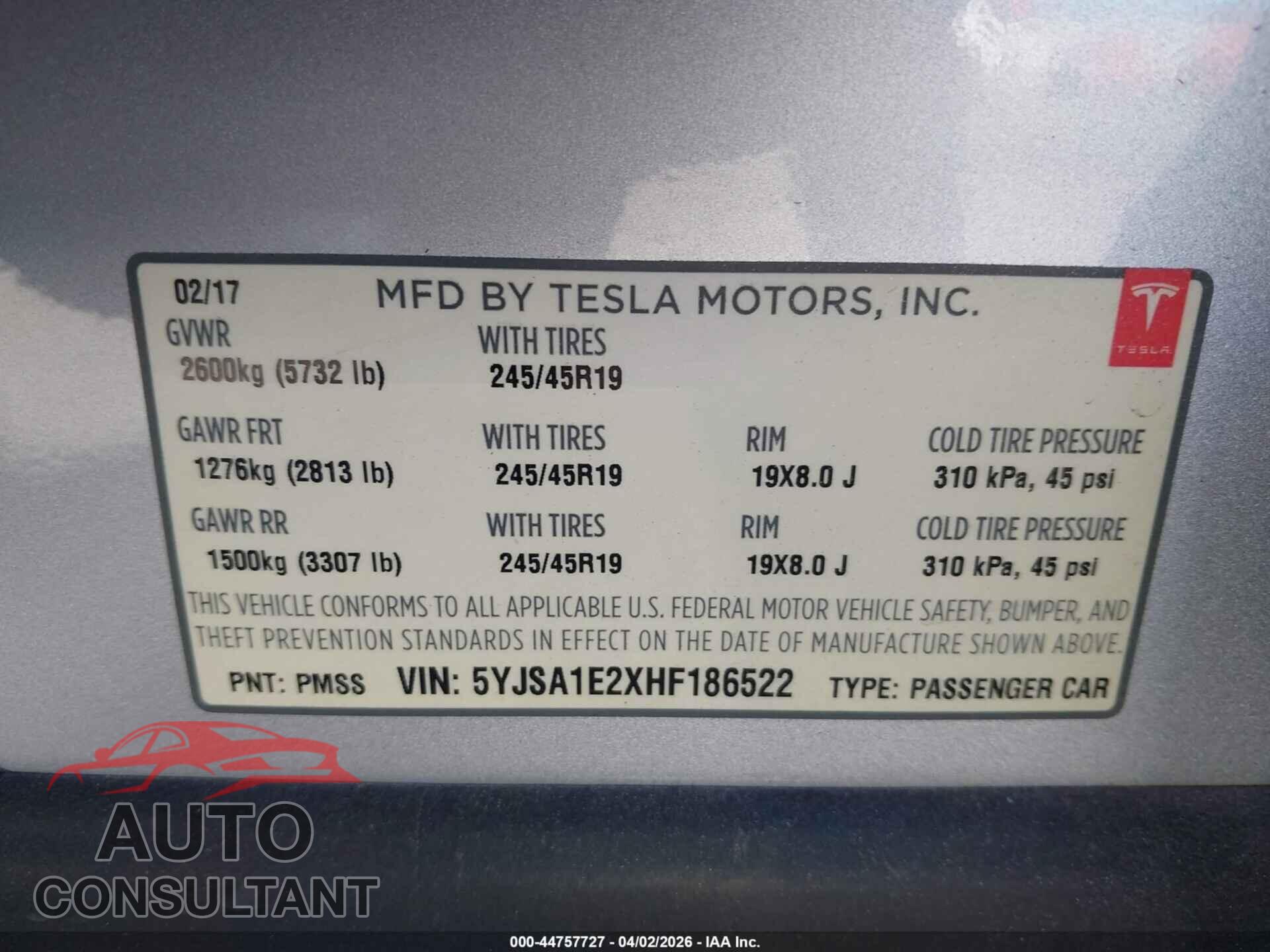 TESLA MODEL S 2017 - 5YJSA1E2XHF186522