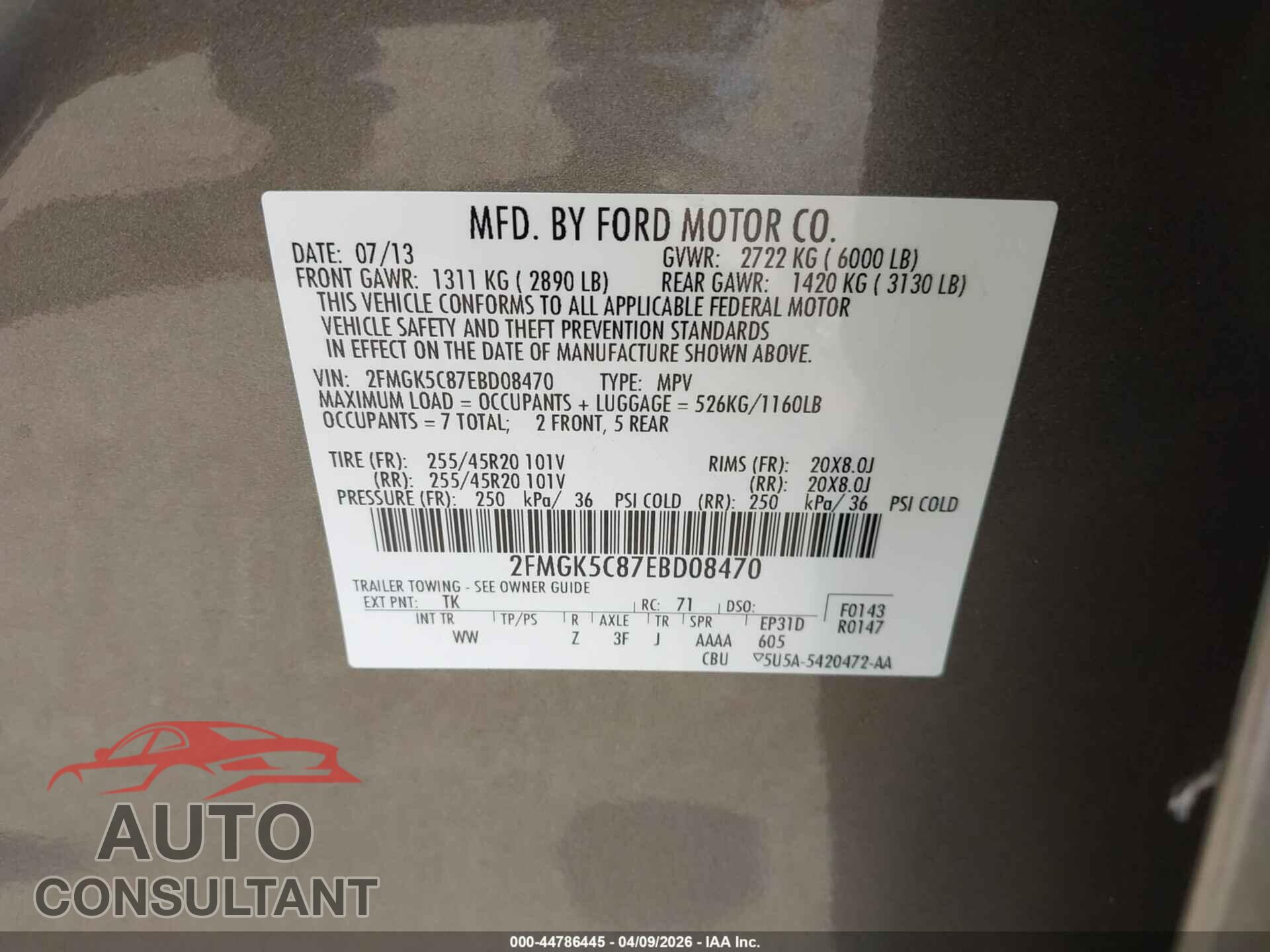 FORD FLEX 2014 - 2FMGK5C87EBD08470