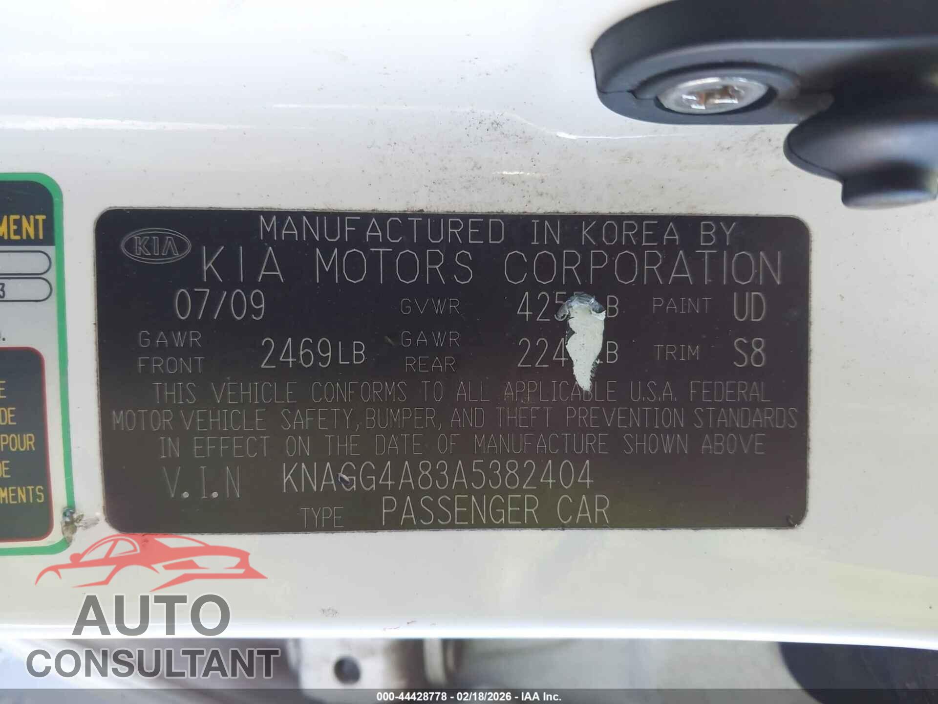 KIA OPTIMA 2010 - KNAGG4A83A5382404