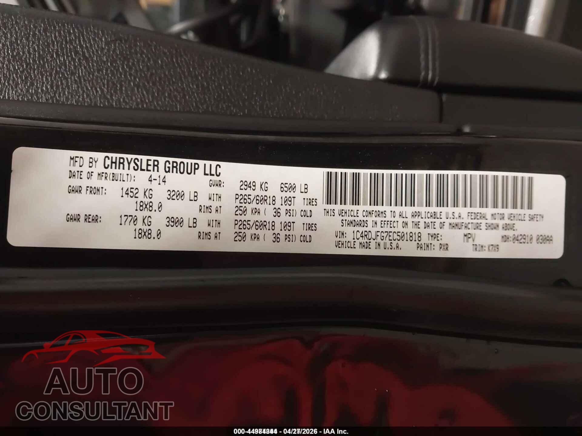 DODGE DURANGO 2014 - 1C4RDJFG7EC501818