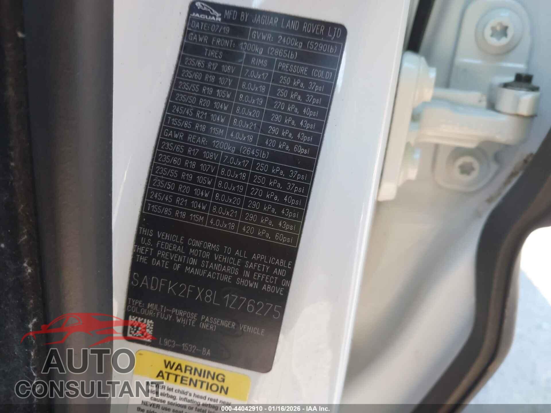 JAGUAR E-PACE 2020 - SADFK2FX8L1Z76275