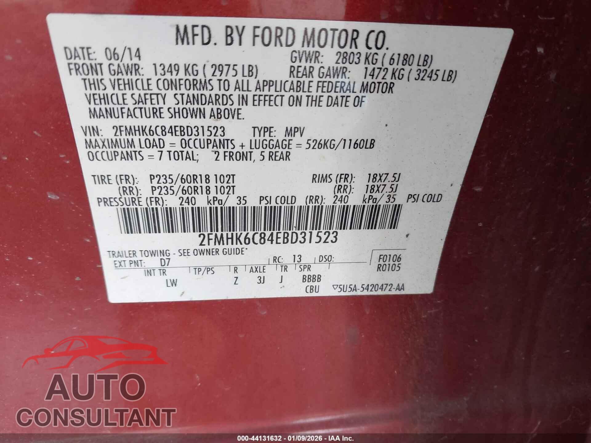 FORD FLEX 2014 - 2FMHK6C84EBD31523