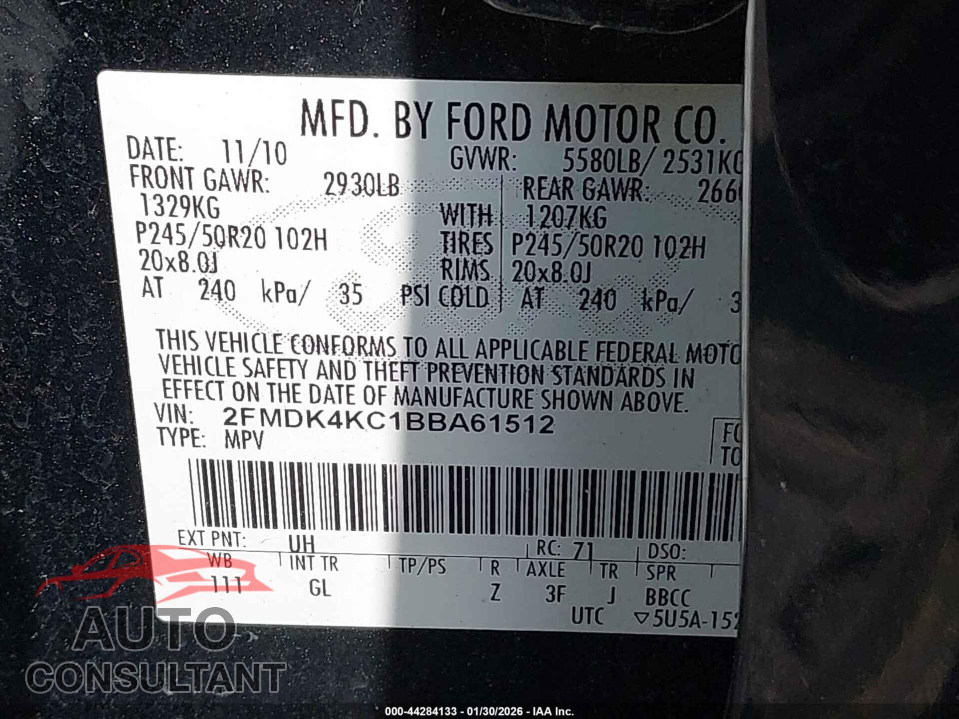 FORD EDGE 2011 - 2FMDK4KC1BBA61512
