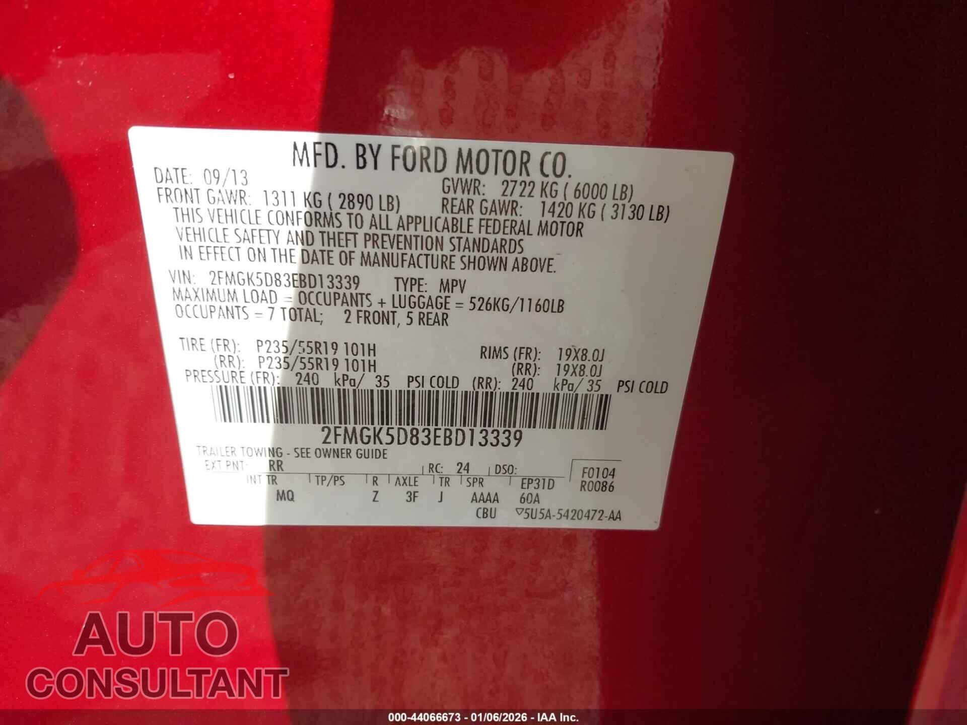 FORD FLEX 2014 - 2FMGK5D83EBD13339