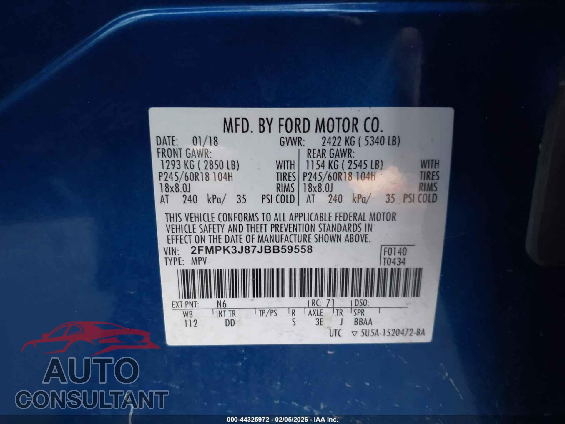 FORD EDGE 2018 - 2FMPK3J87JBB59558