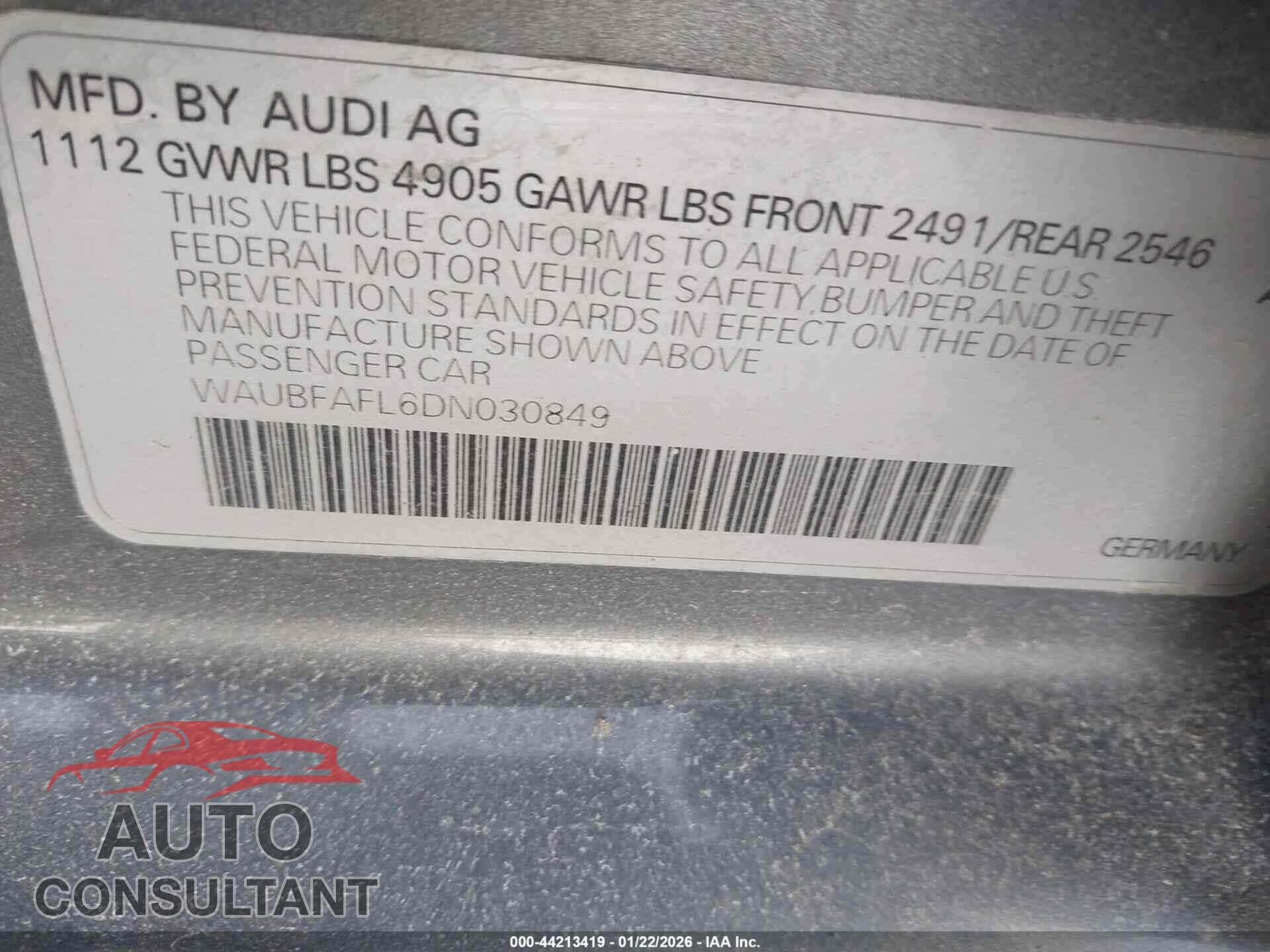 AUDI A4 2013 - WAUBFAFL6DN030849