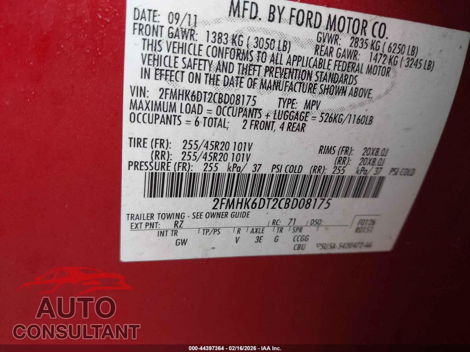 FORD FLEX 2012 - 2FMHK6DT2CBD08175